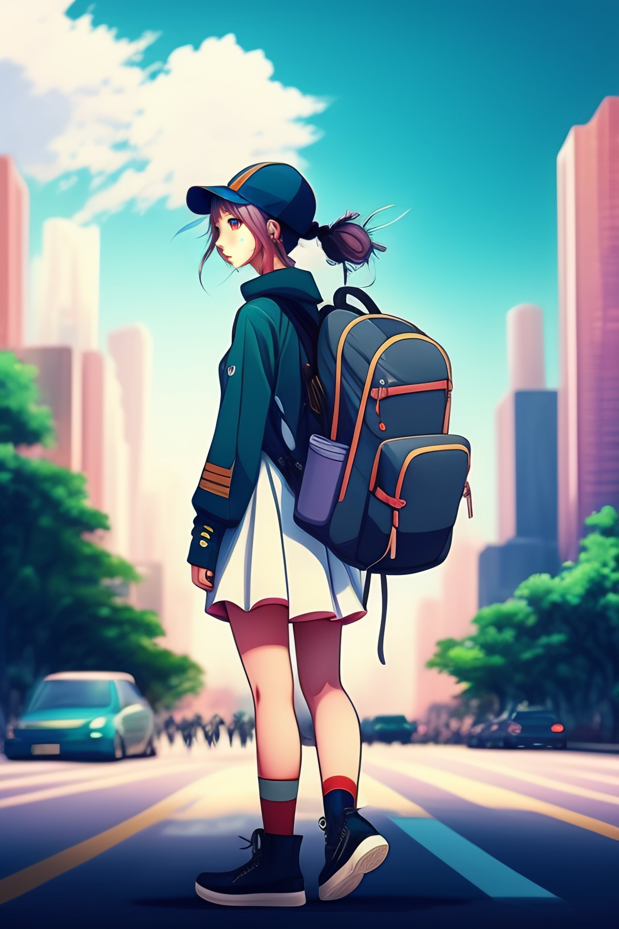 Lexica - 2D anime 1 girl solo Create an illustration of a humanoid dolphin  living in a bustling city They are wearing a casual outfit and carrying a  ...