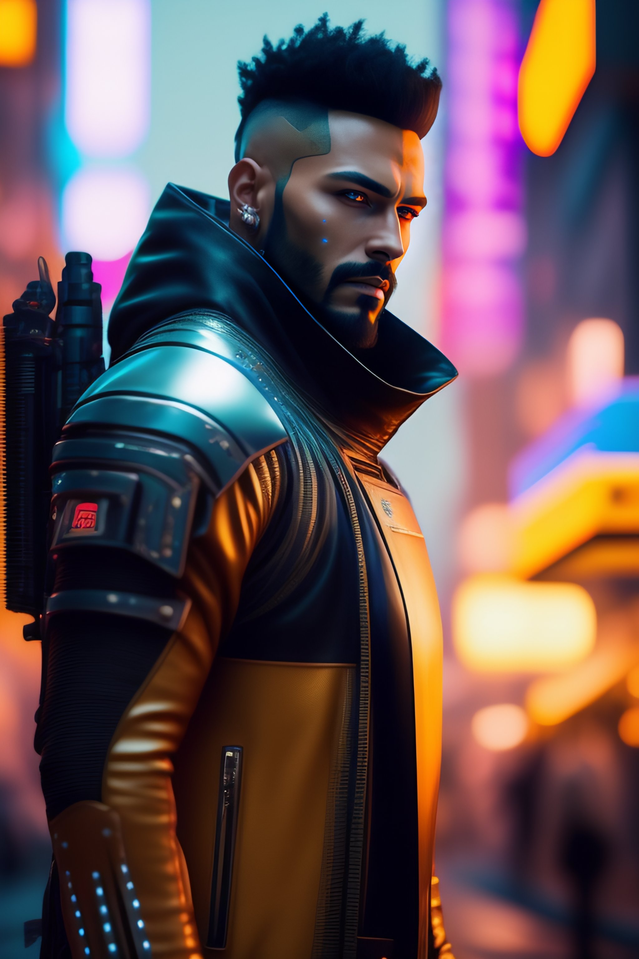 Lexica Man Android cyberpunk 2077 dressed as a space cowboy from a