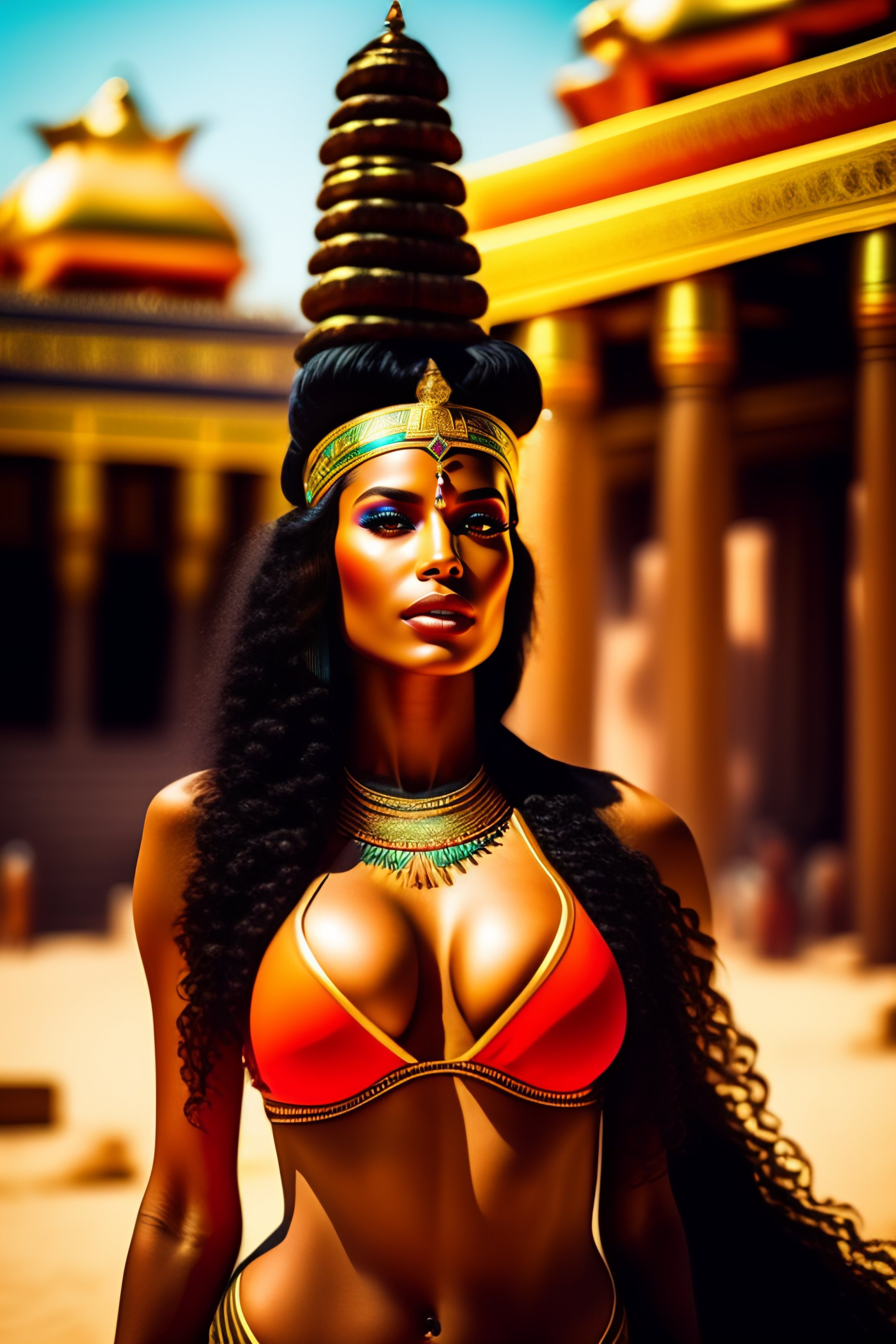 Lexica Egyptian goddesses bikini infront of a golden temple