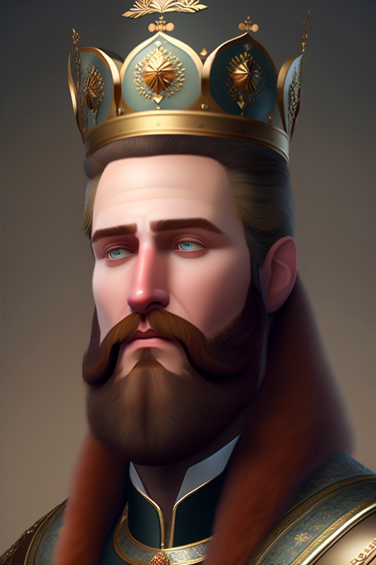 Lexica - A king with a broken crown on his head, with one eye and a beard