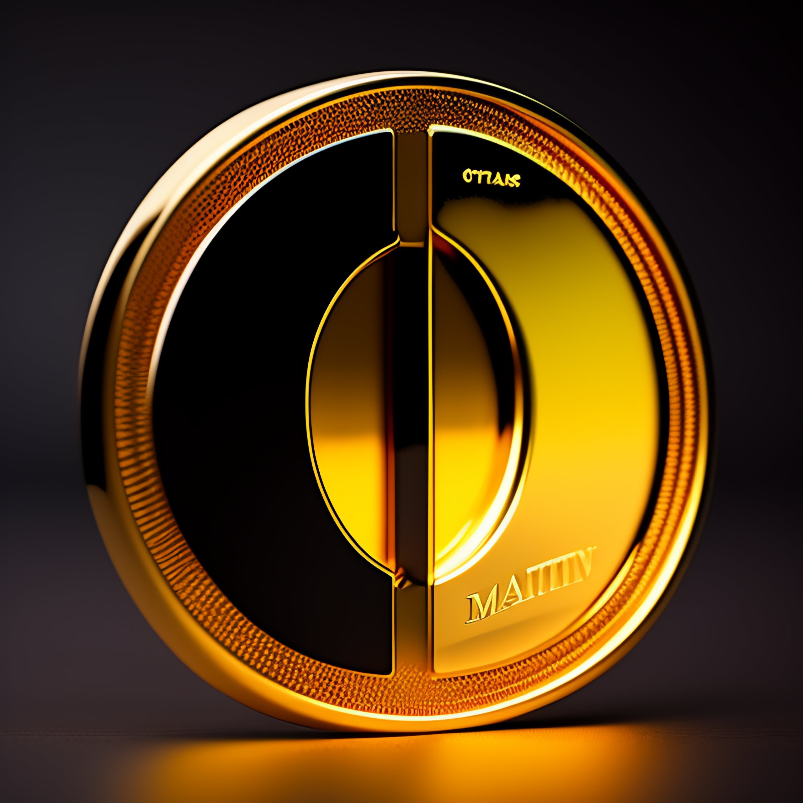 Lexica - Cryptocurrency, round logo, capital letter M, gold, Matt black ...