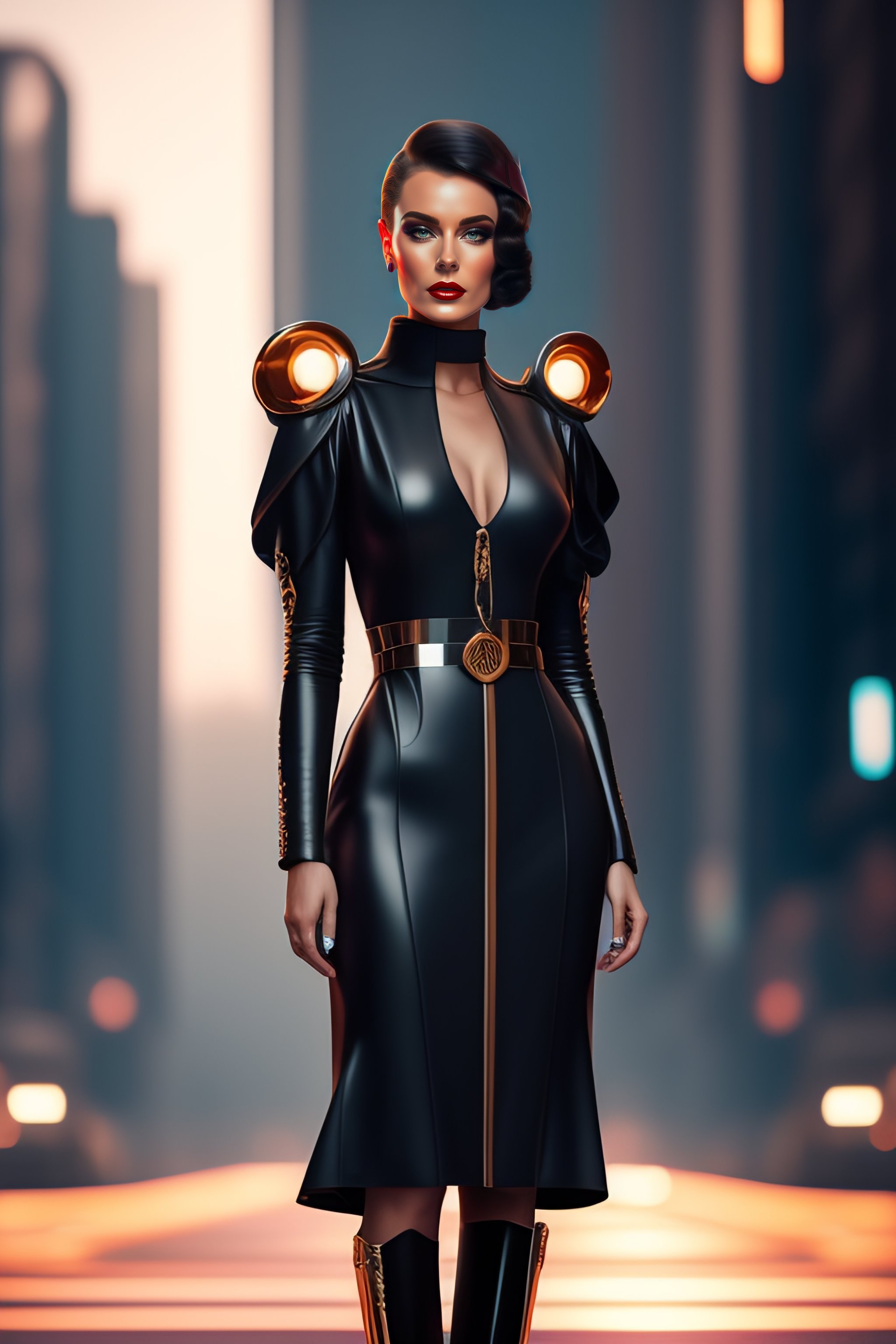 Lexica - a woman wearing a futuristic outfit