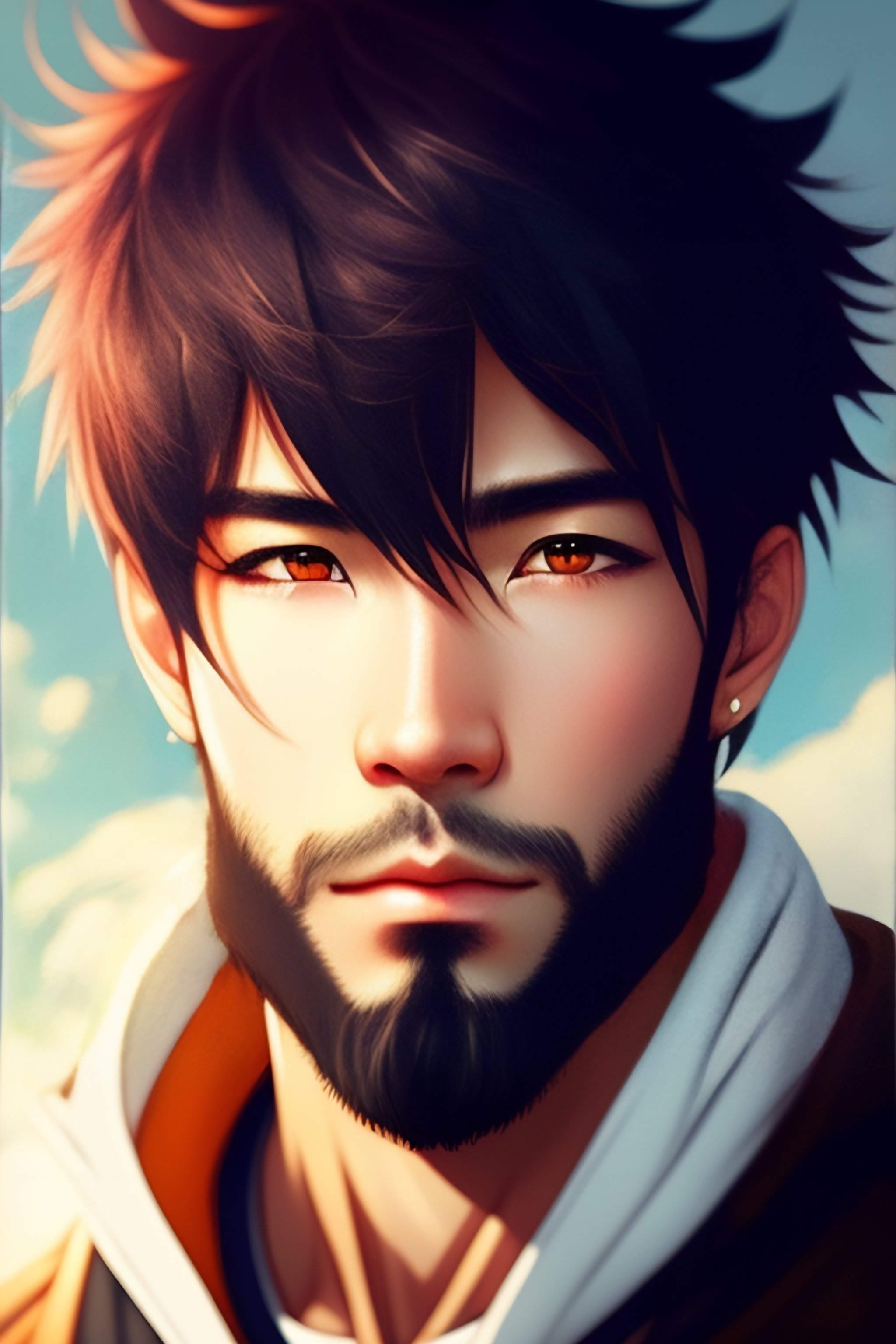 Lexica - Cute anime man with messy hair and short beard