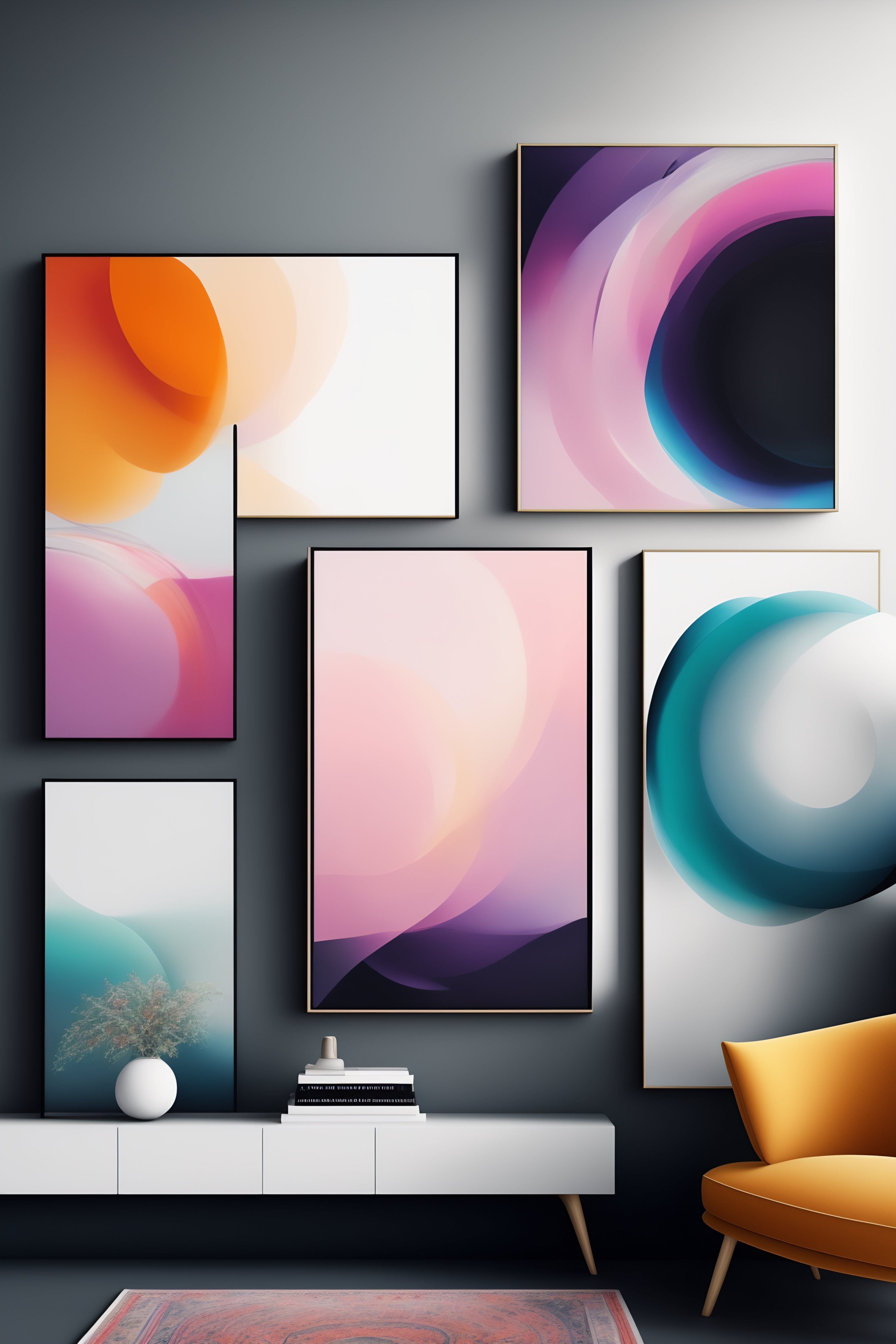 Lexica - Abstract paintings on wall, pastel color, modern art
