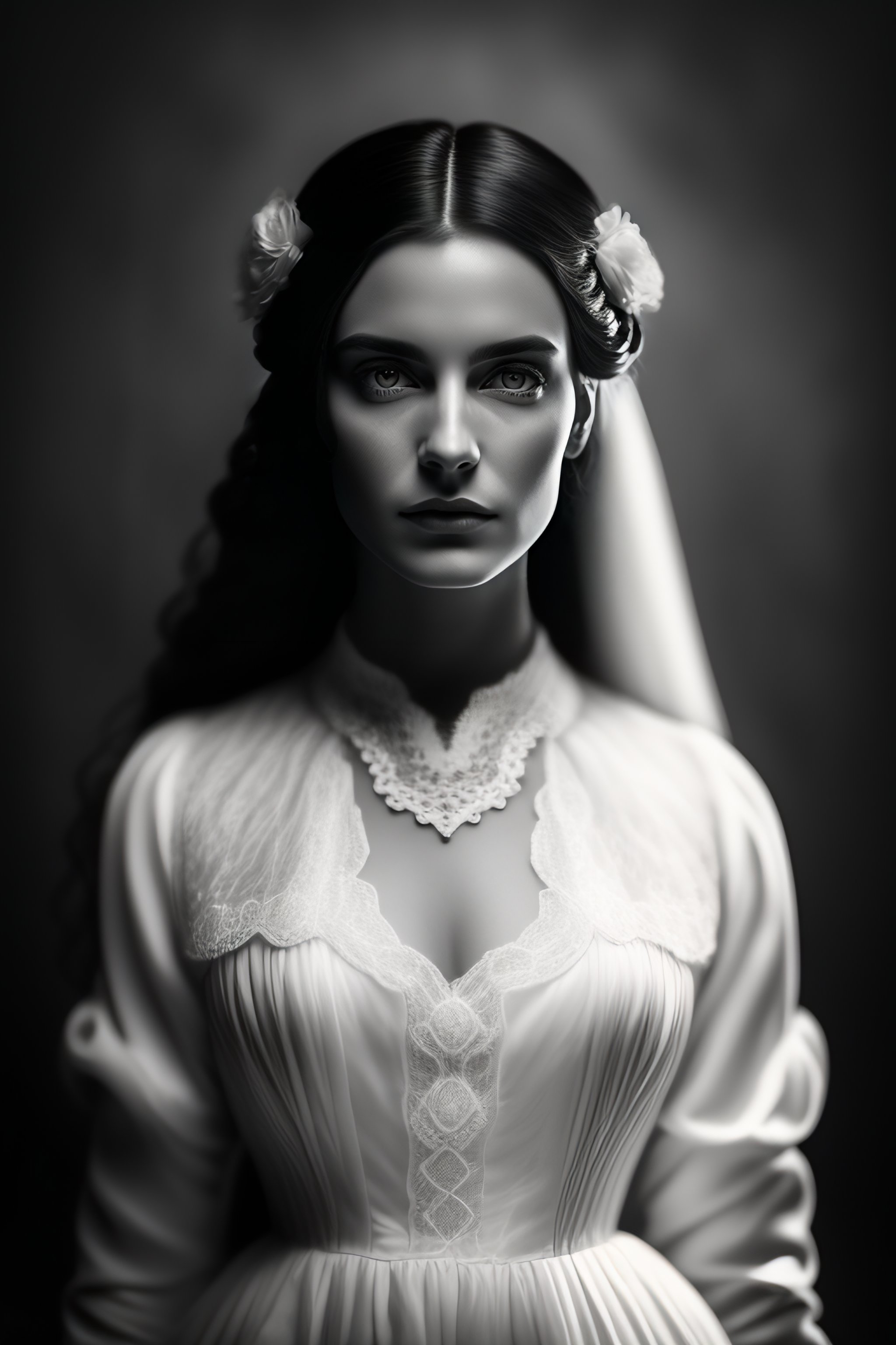 Lexica - Ghost of young woman in victorian house, black and white ...