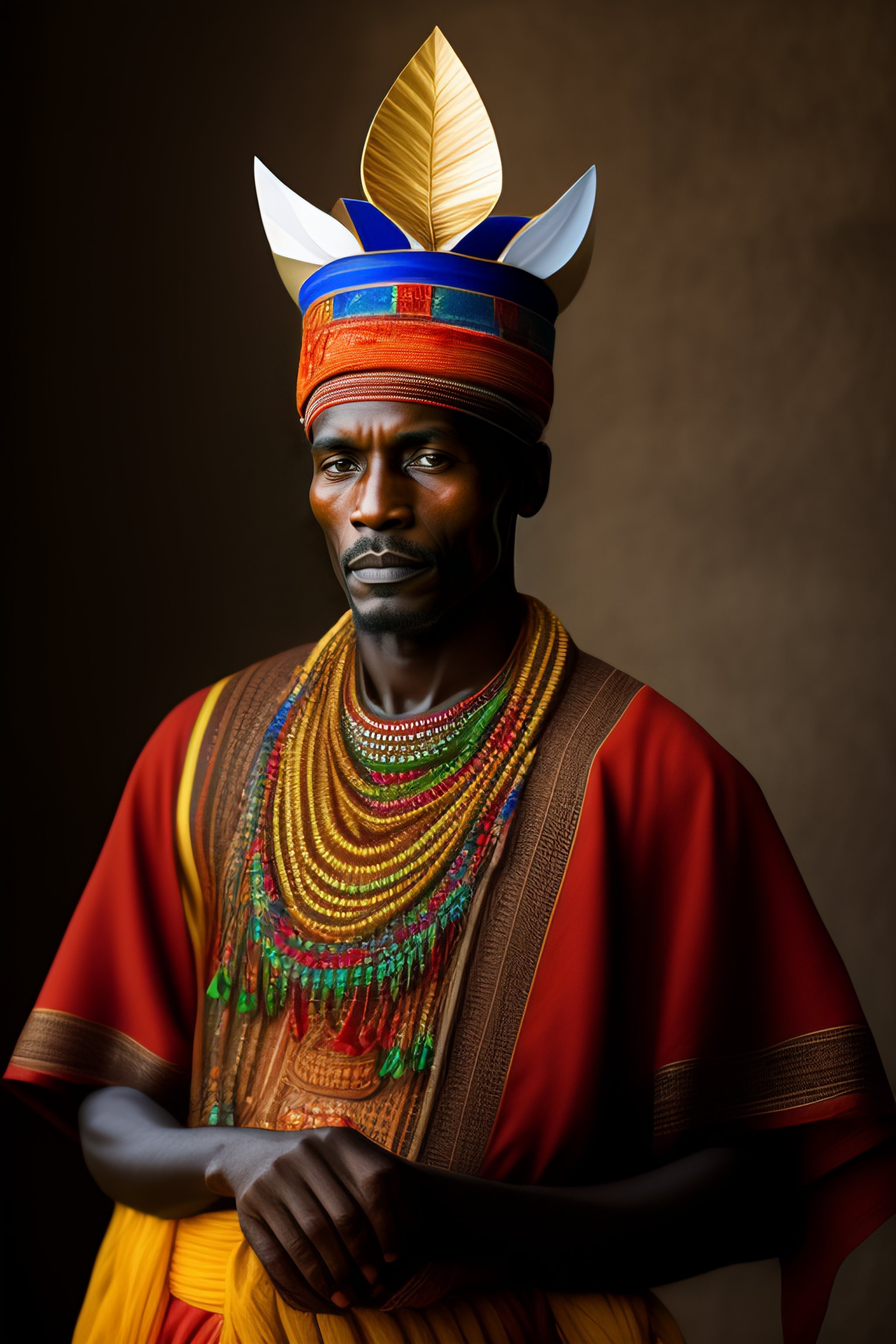 Lexica - Photo of loba man with paper hat, holding a lukasa