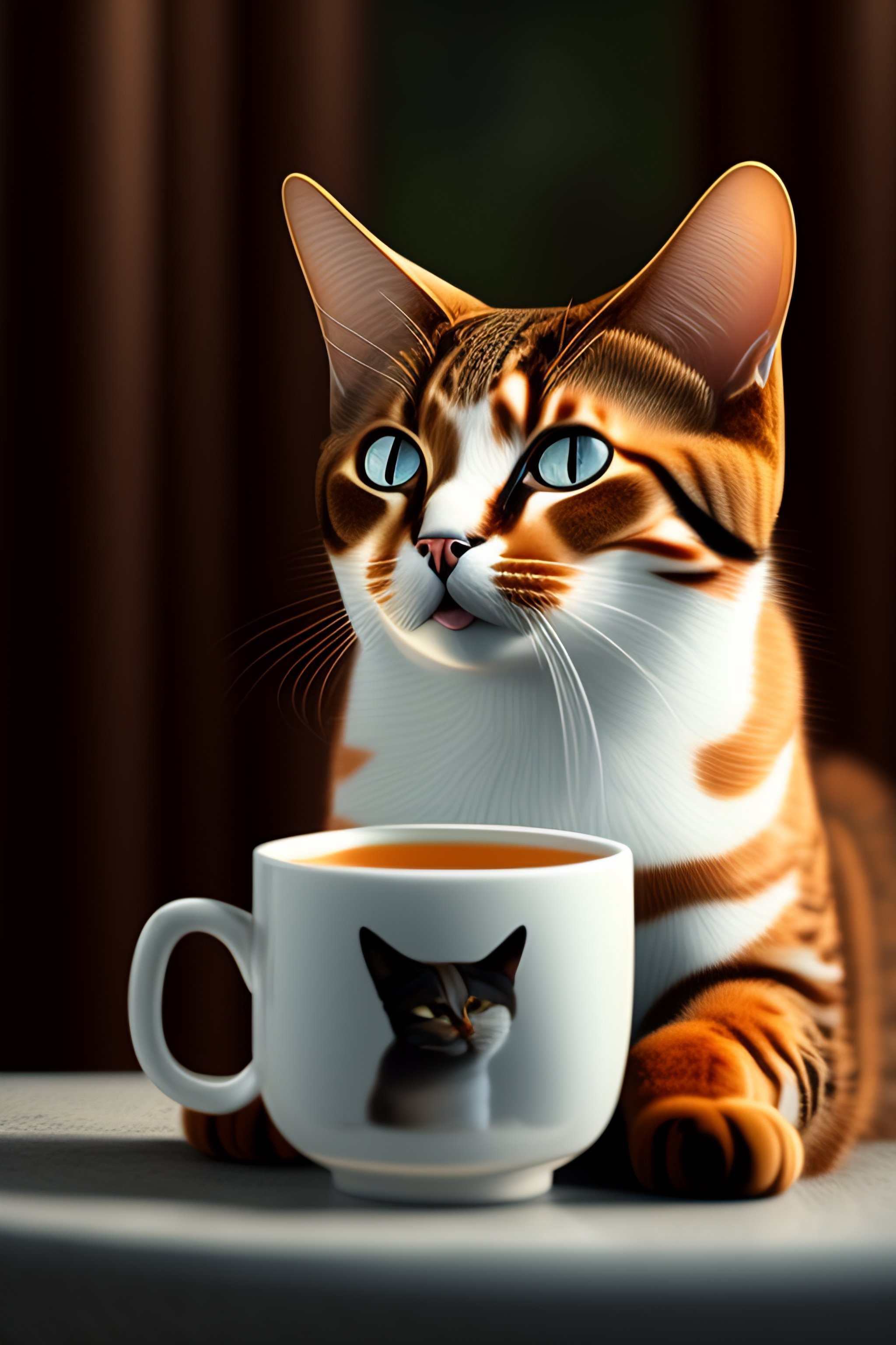 Lexica - An anthropomorphic cat drink tea