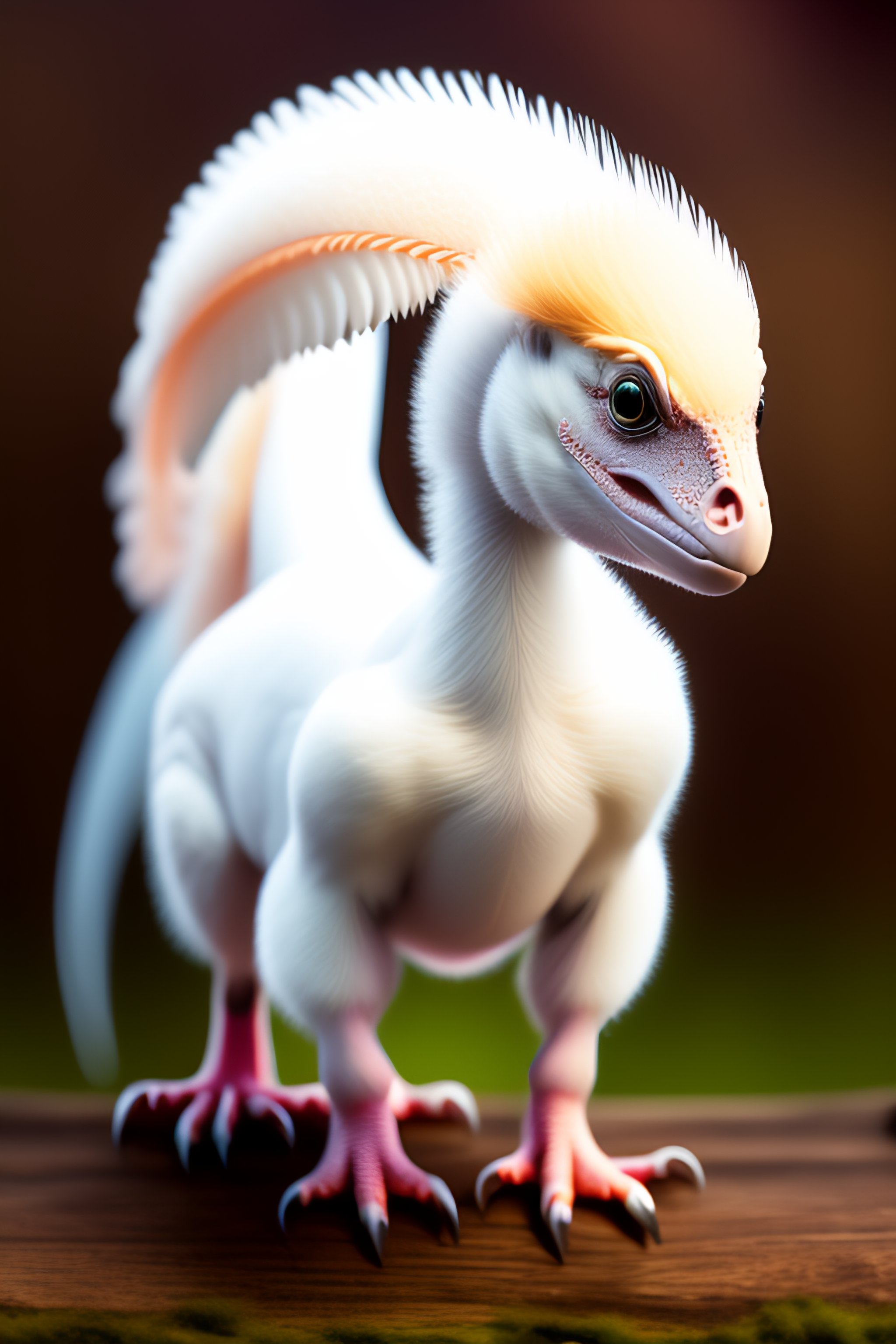 Lexica - White baby velociraptor with wings and white fur
