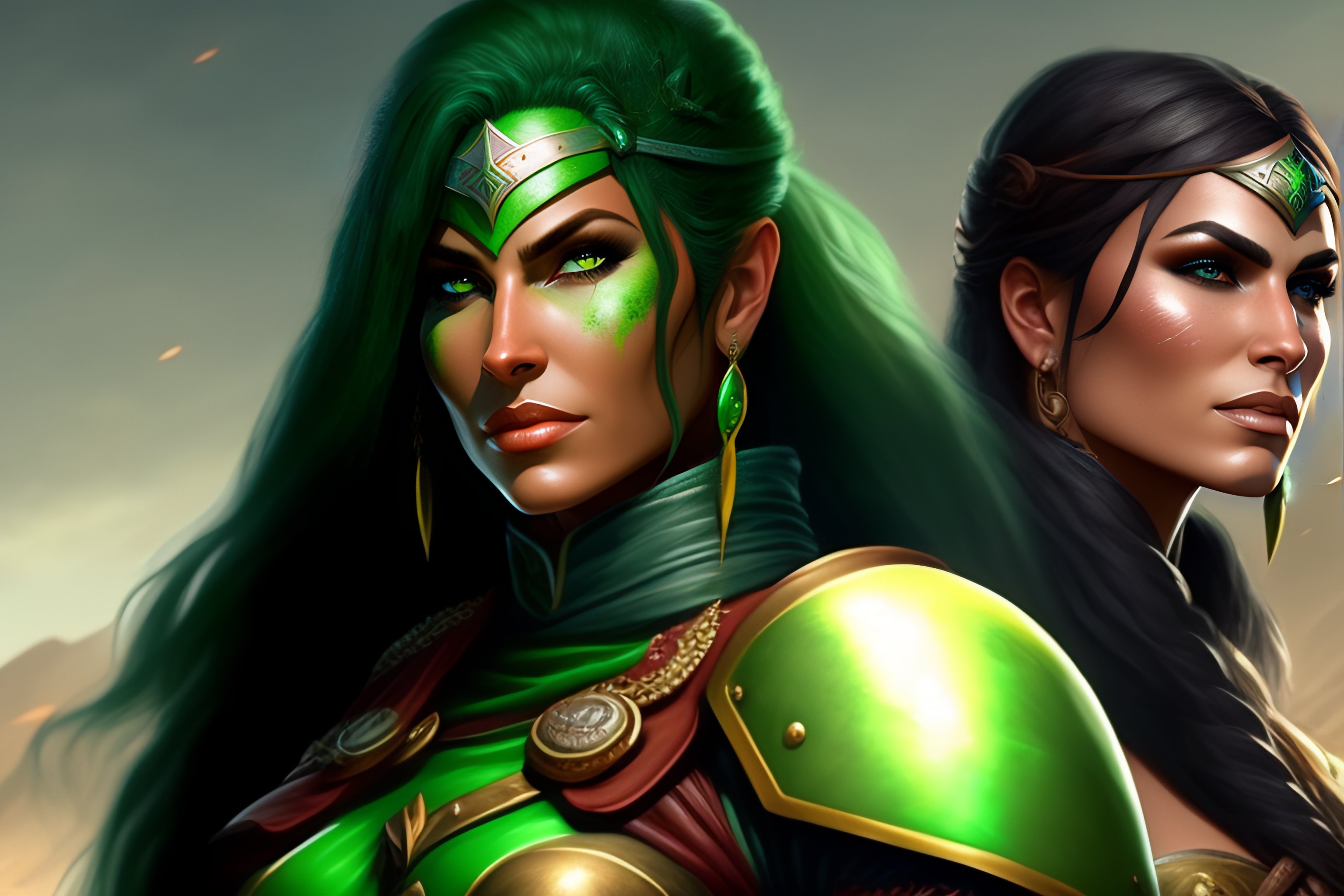 Lexica Green skinned Halforc female shield maiden