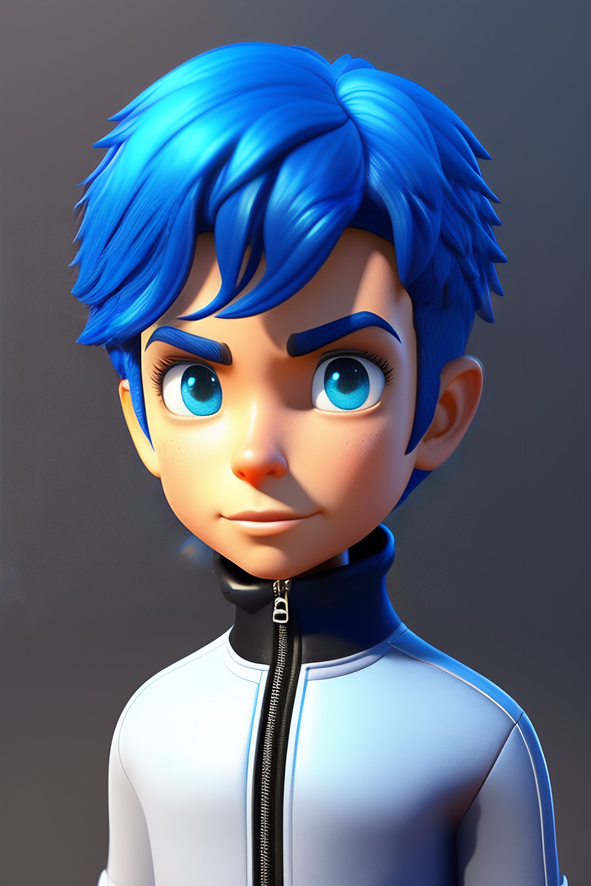 Lexica - Blue hair man in black zipper top, pixar style, 3d style ...