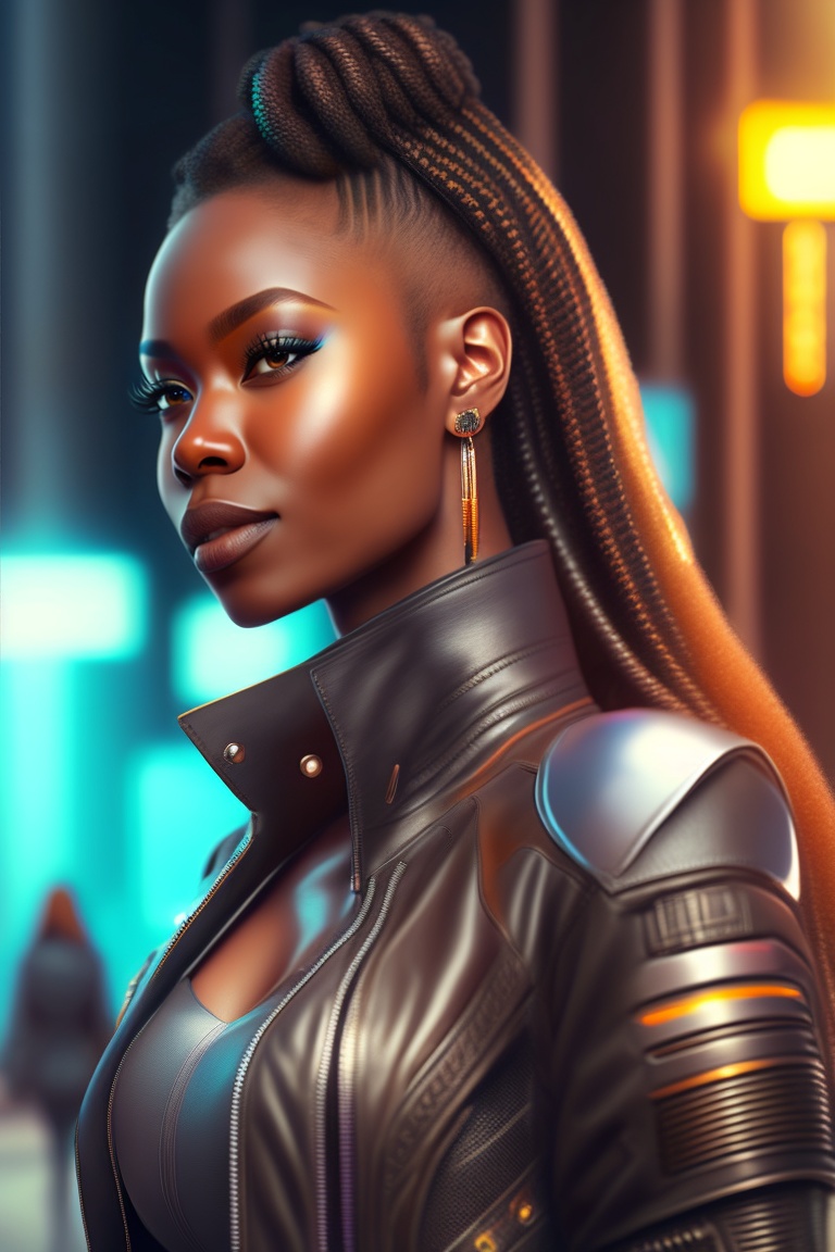 Lexica - Brown skinned lady in her 30s in a leather jacket, with long ...