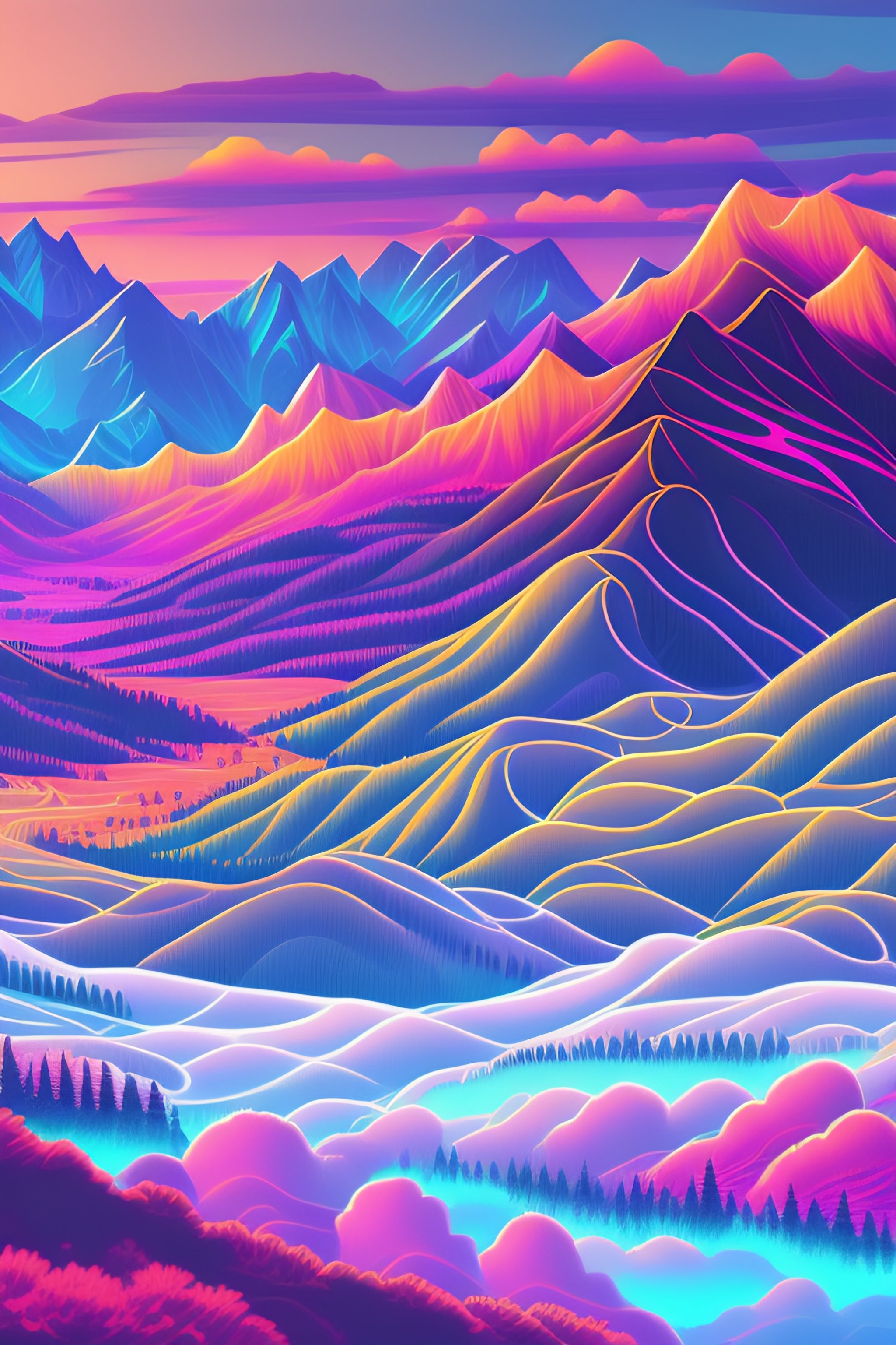 4K WALLPAPER: Aesthetic and Colorful Abstract Mountain Landscape