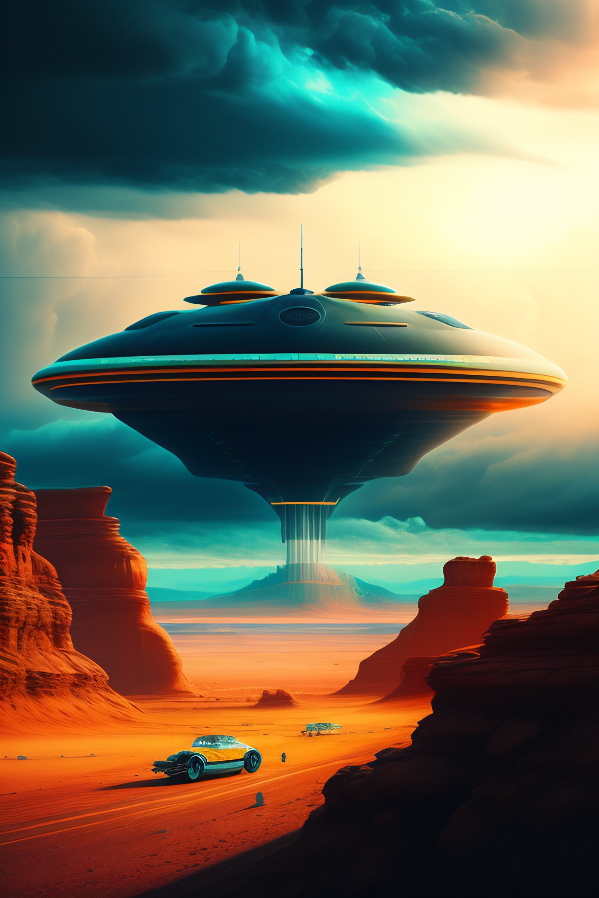 Lexica - A futuristic landscape, vintage retro style, a lot of ...