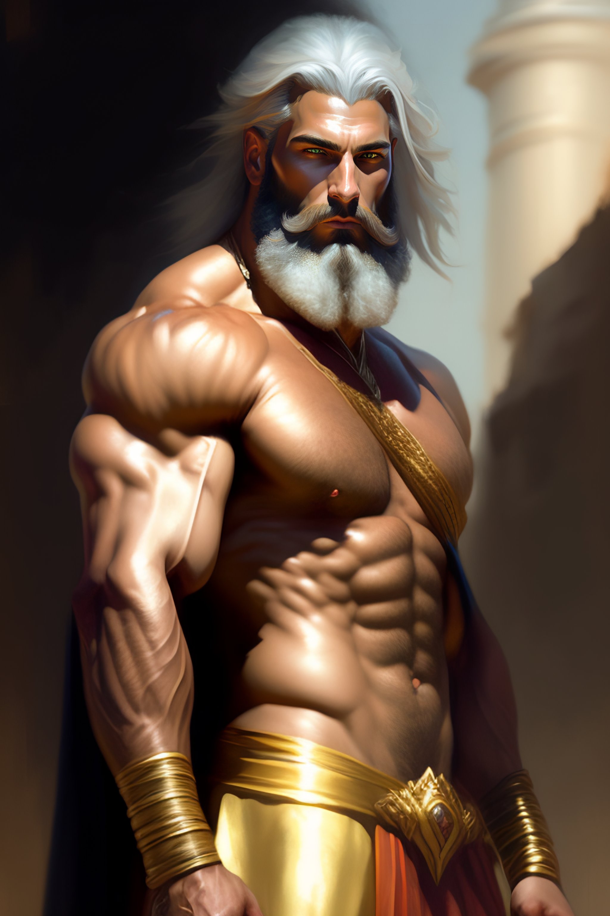 Lexica - Painted realism portrait of ruggedly handsome zeus by ruan jia ...