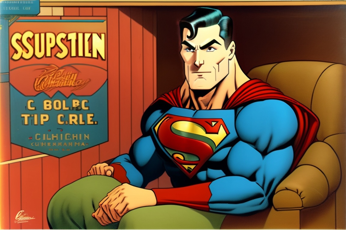 Lexica Superman sitting at a cubical, 1930s comic