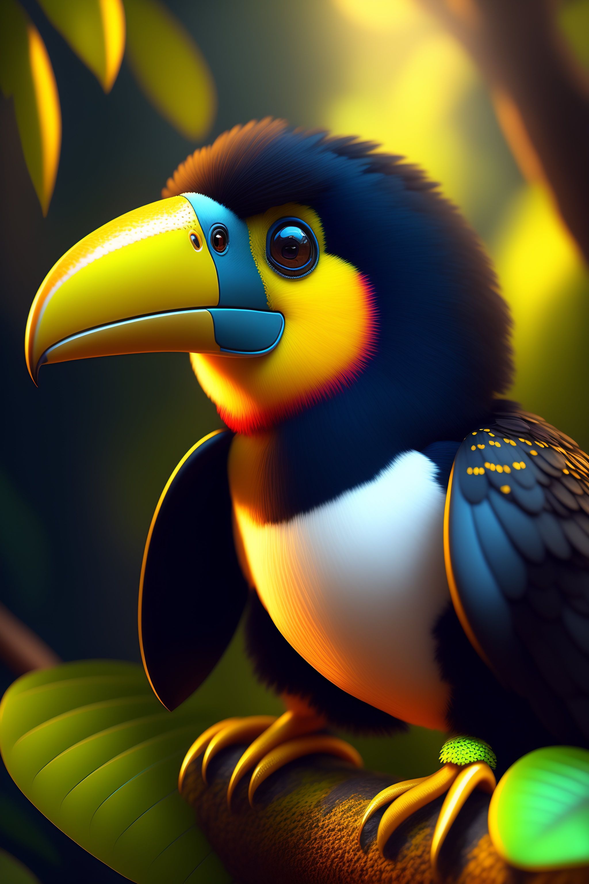 Lexica - Cute adorable litte toucan smiling greating me with yellow ...