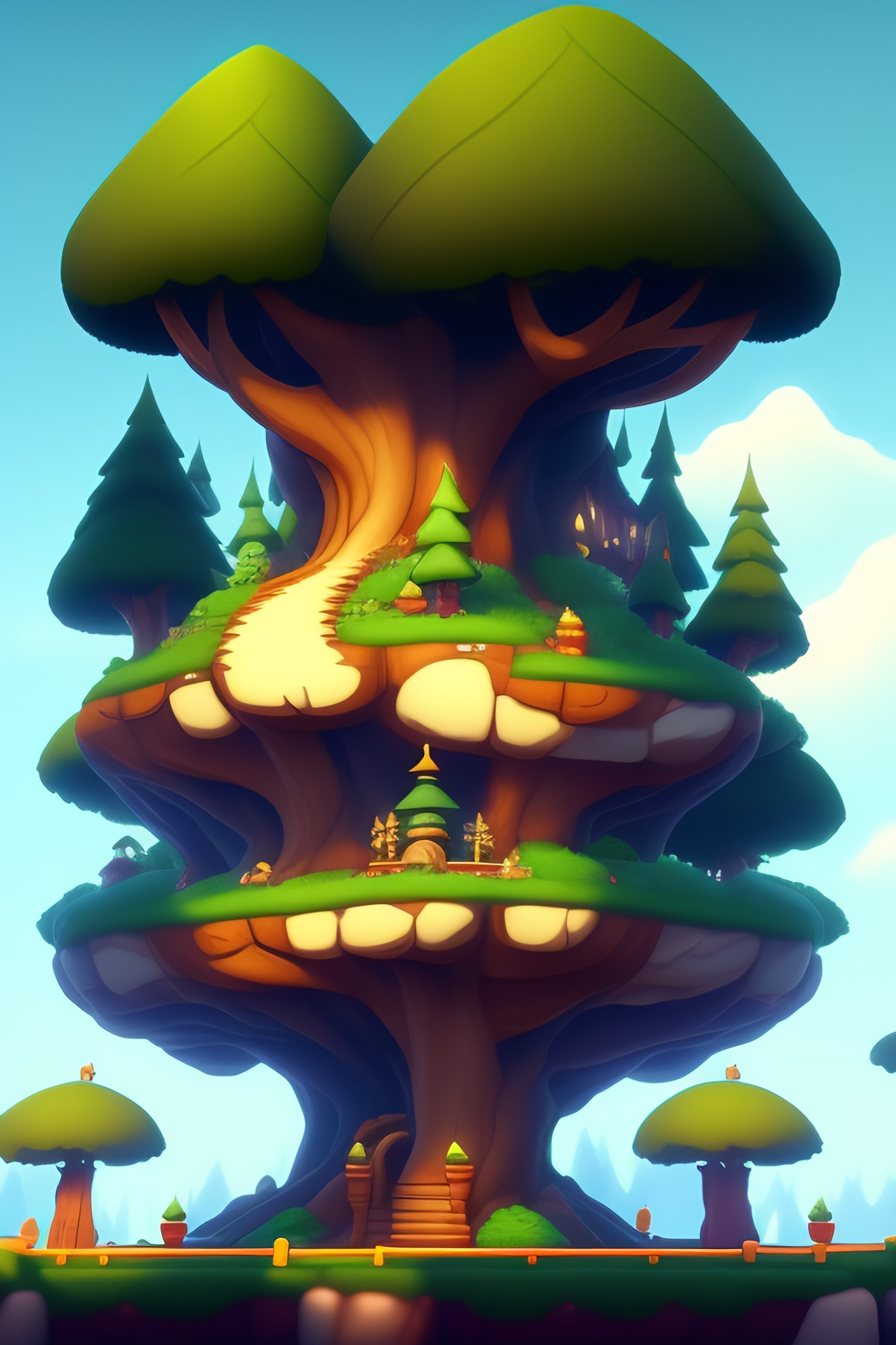Lexica - 2d asset of a big tree for platform game, in semi realistic ...