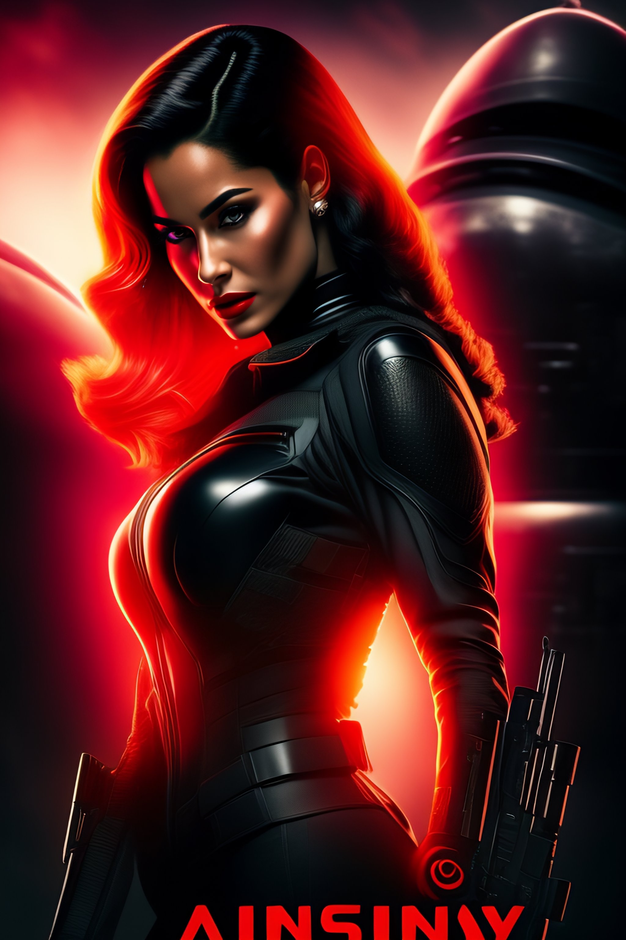 Lexica - Highly detailed movie poster for a sci-fi film, women in a sexy  black suit, red lips, black bra strip, assault rifle in hand, angry,  soldier