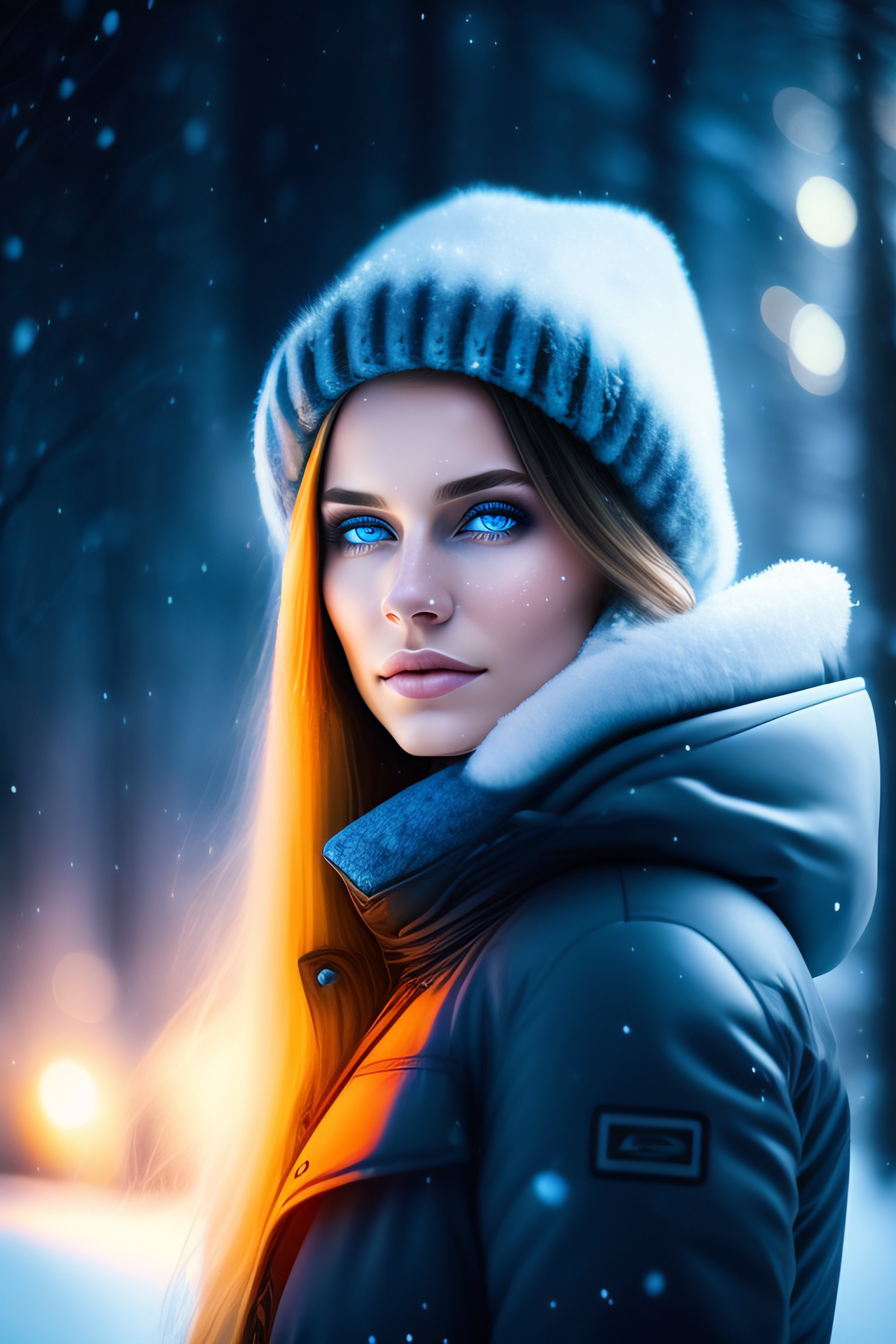 Lexica - Russian girl, winter, futuristic, tradition, low light, blue ...