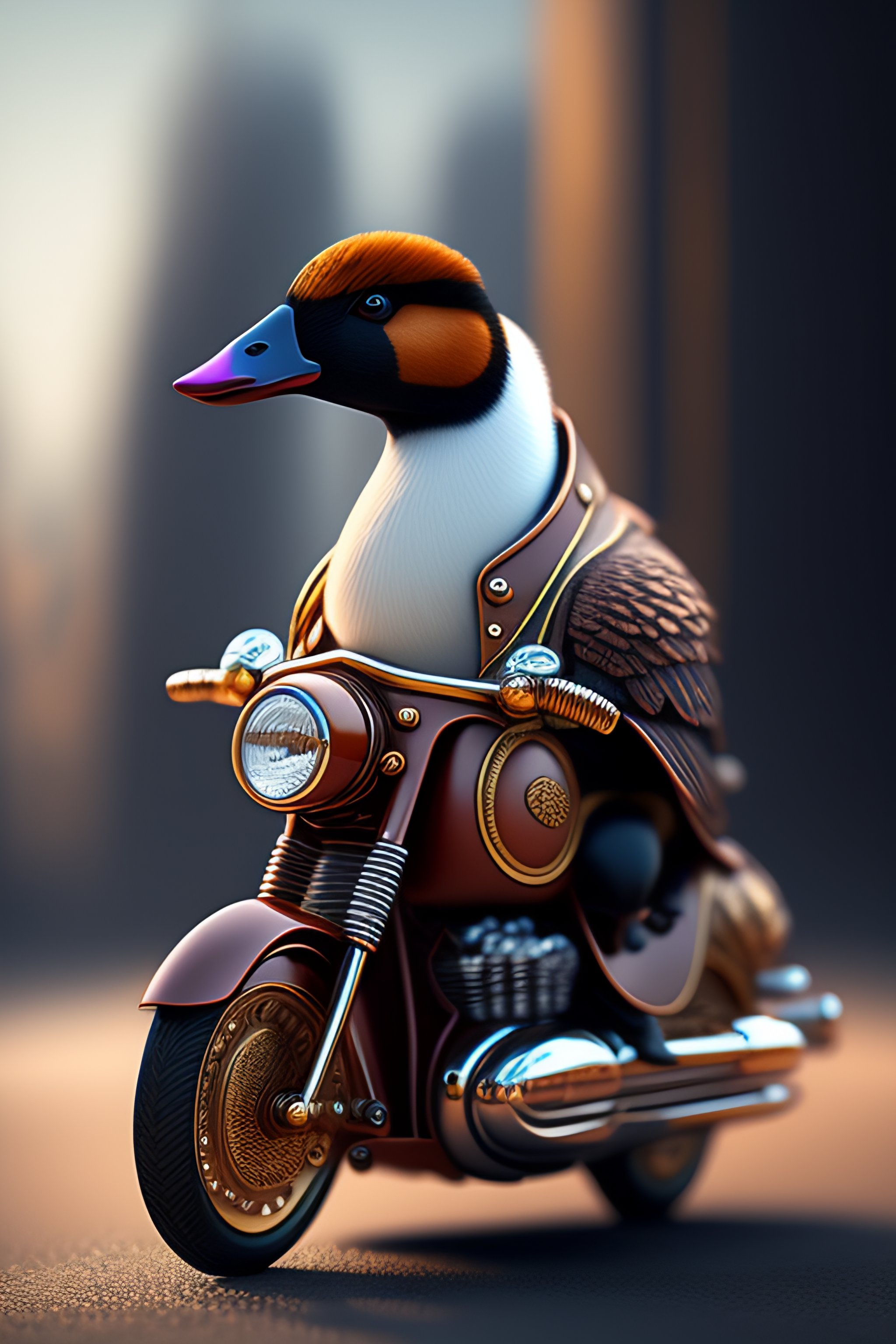 Lexica - Cartoon goose on motorcycle, steampunk, 8k