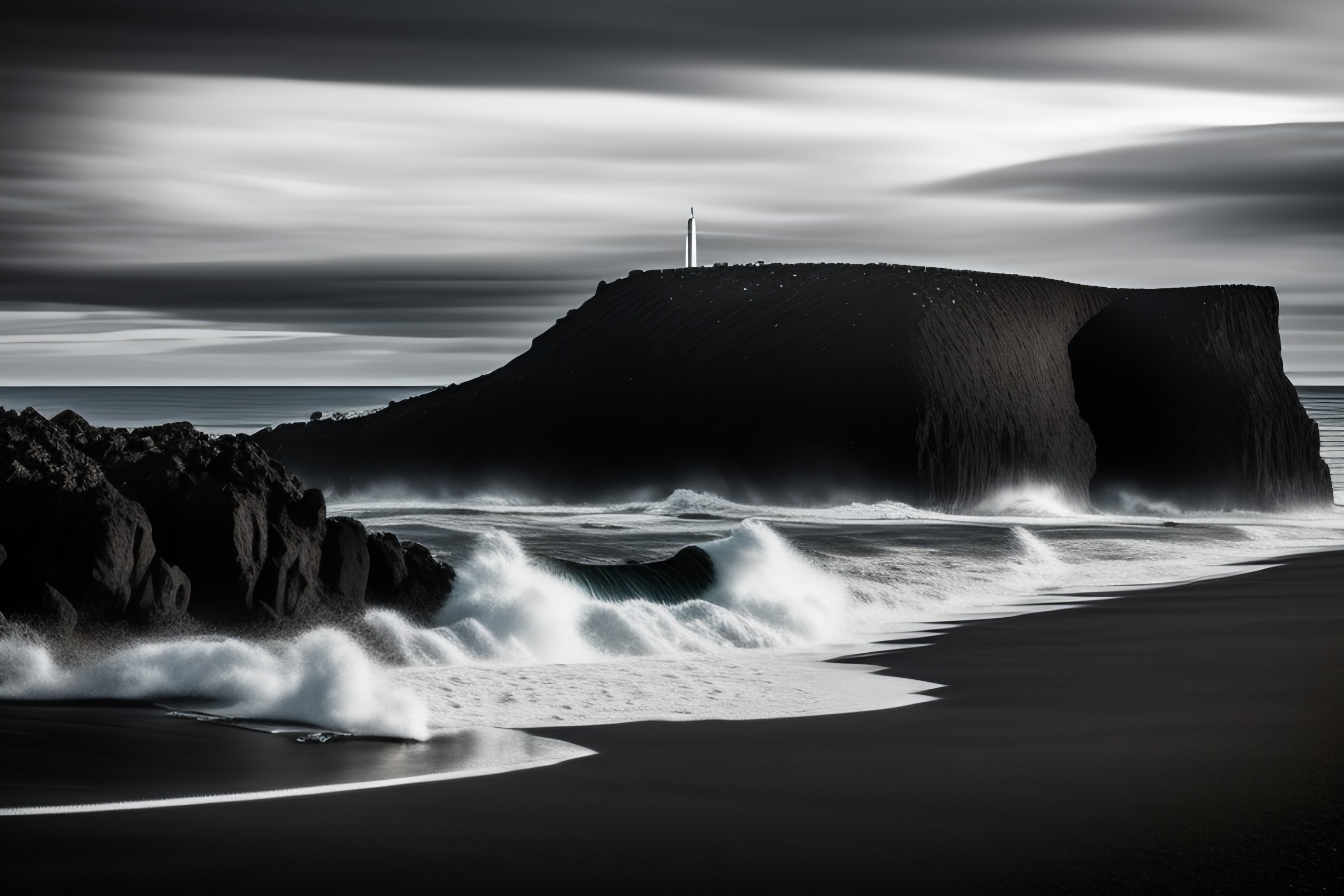 Lexica Dark black and white grey Iceland mountain futuristic mech eye socket endless black