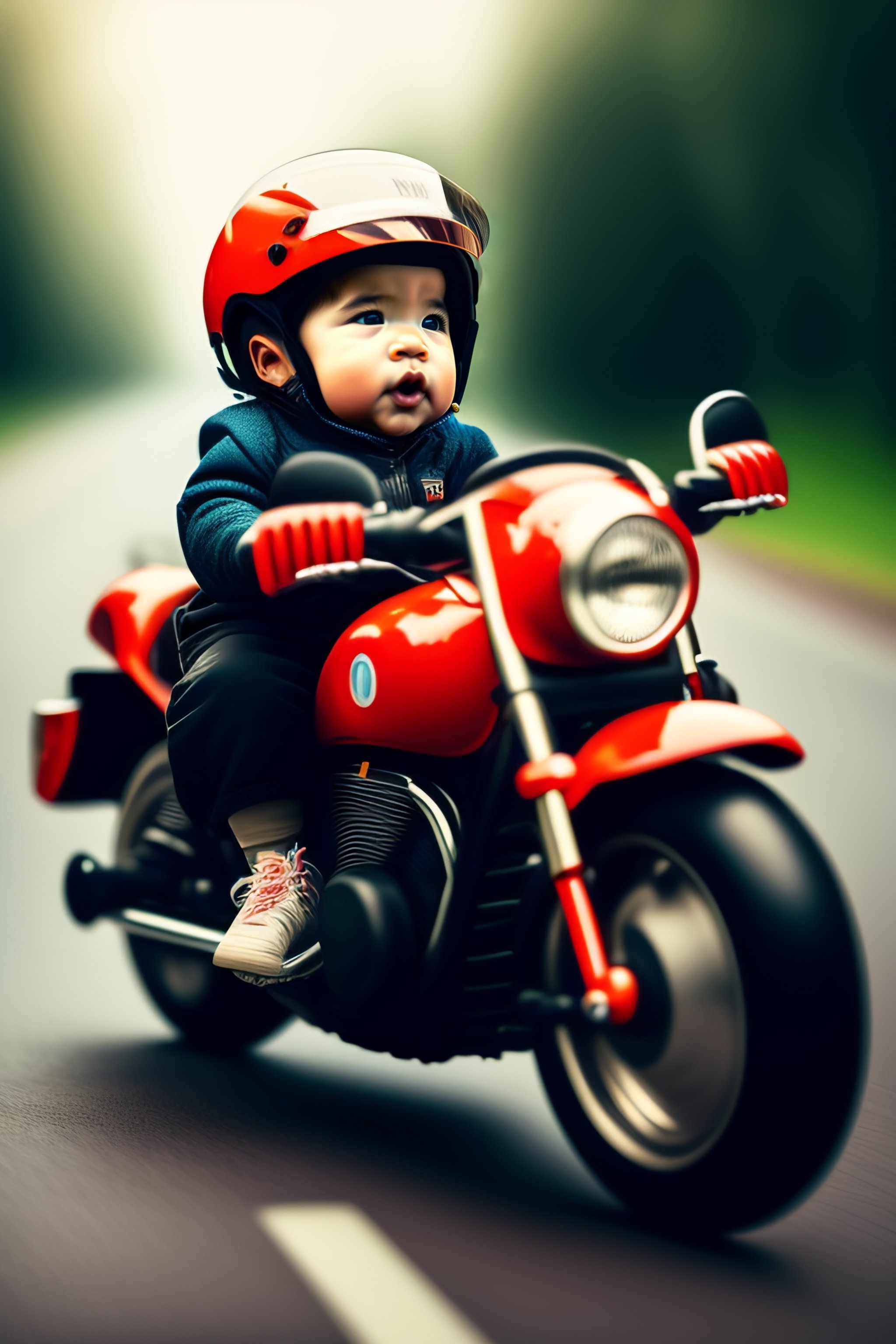 Baby on a store motorbike