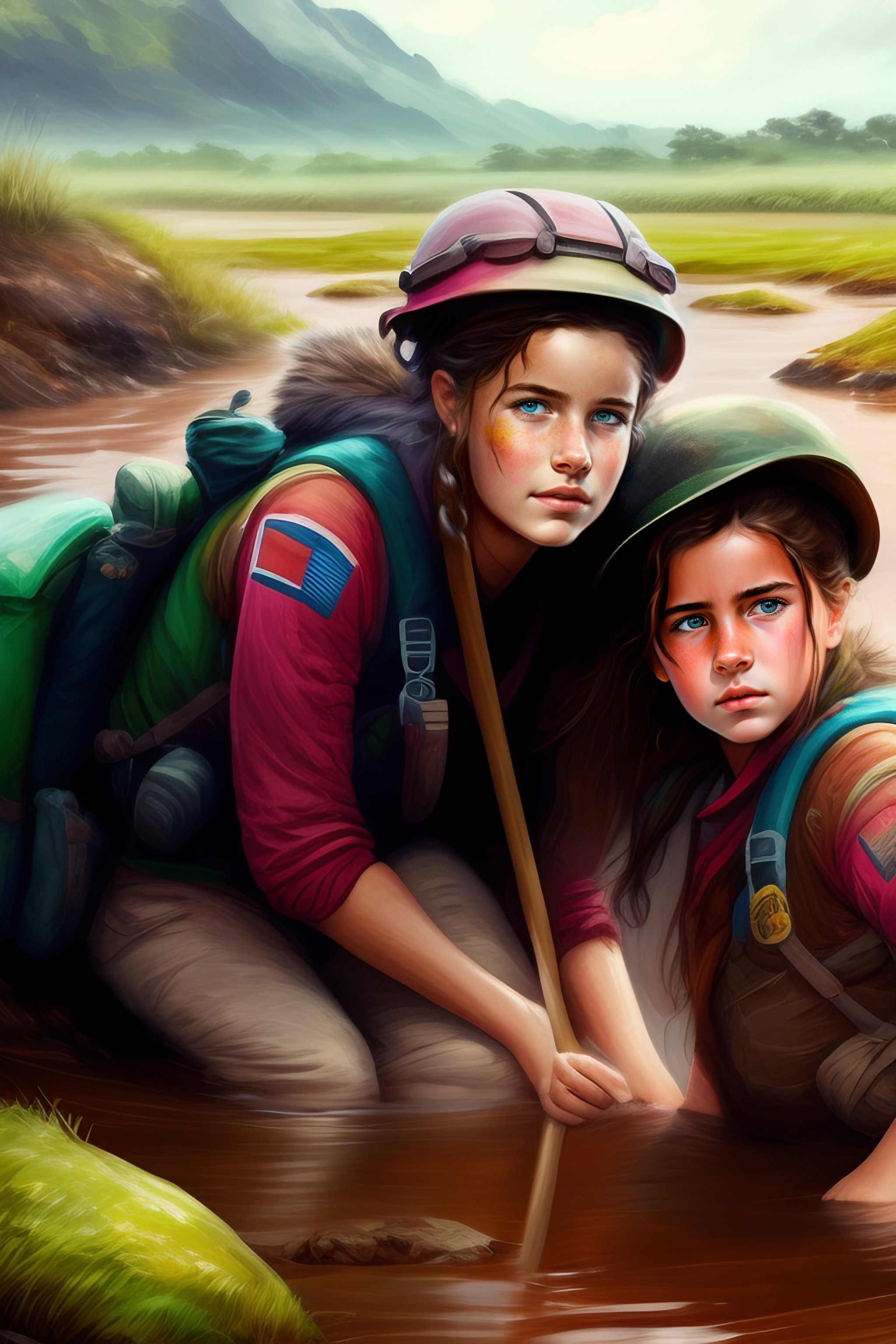 Lexica - Coloured sketch art style, 2girls, exhausted , explorer women ...