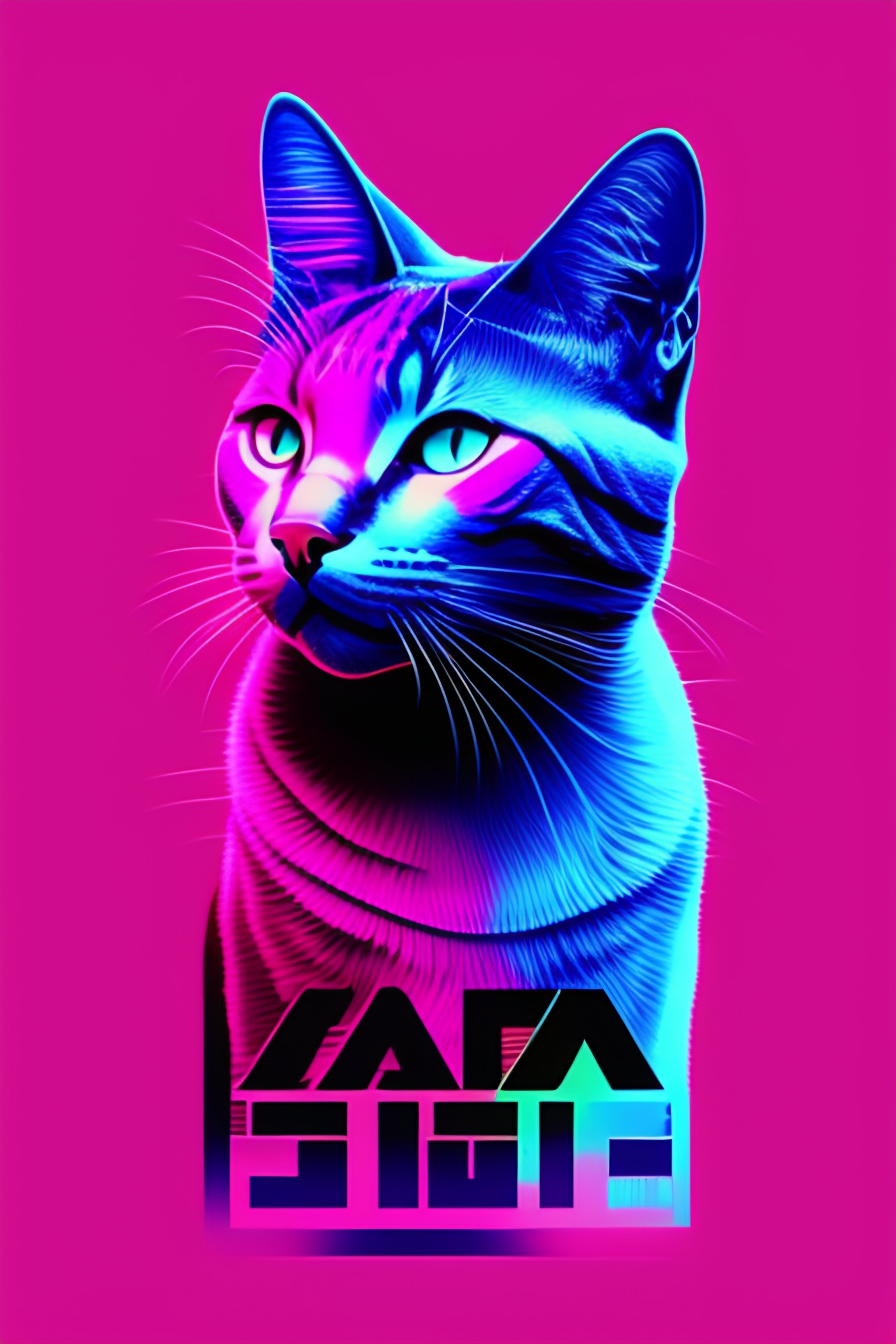 Lexica   Tshirt Vector, 80s Retrowave Cat, Vivid, Pink And Blue