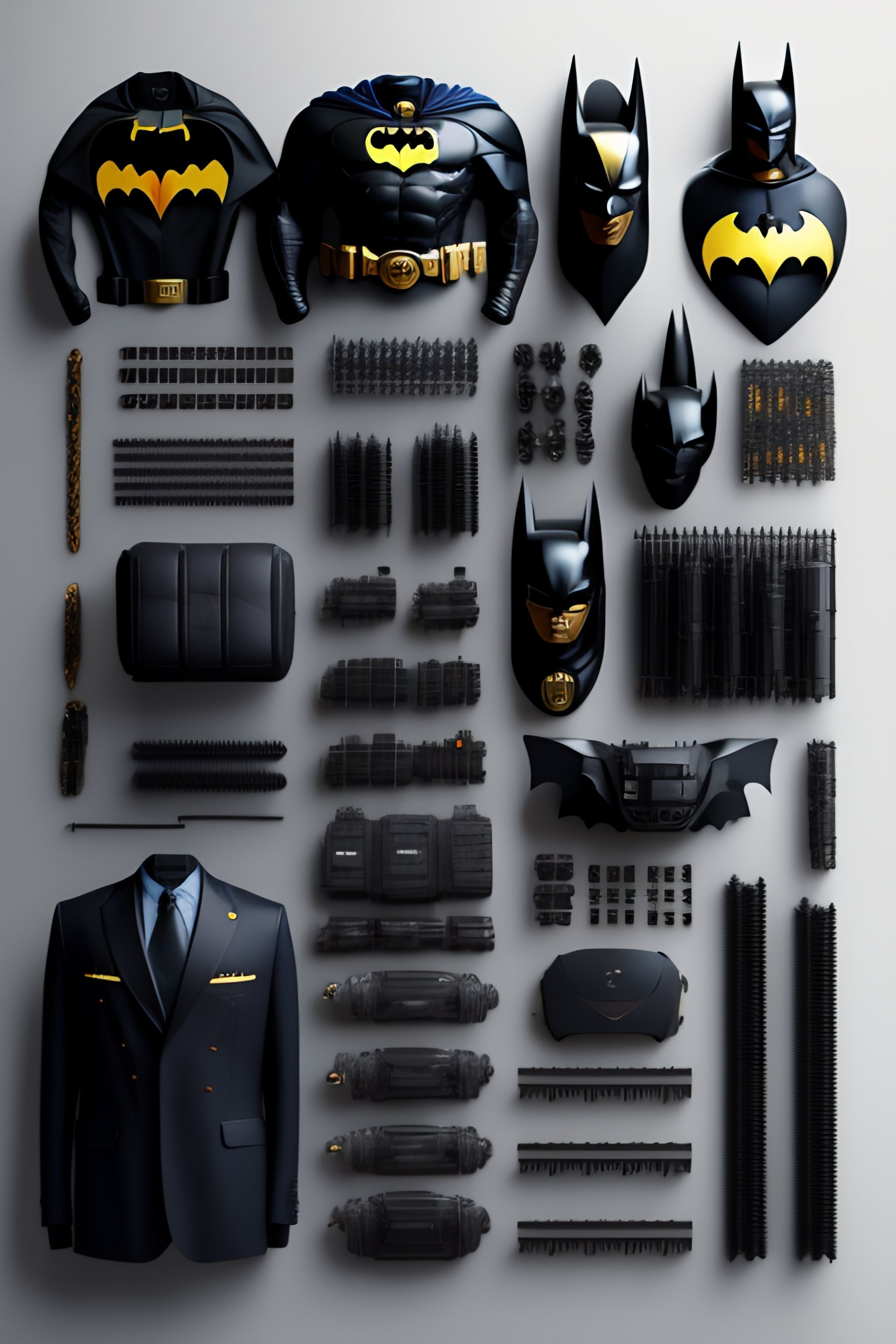 Lexica - Batman suit, Costumes and mechanical parts, Knolling, Knolling ...