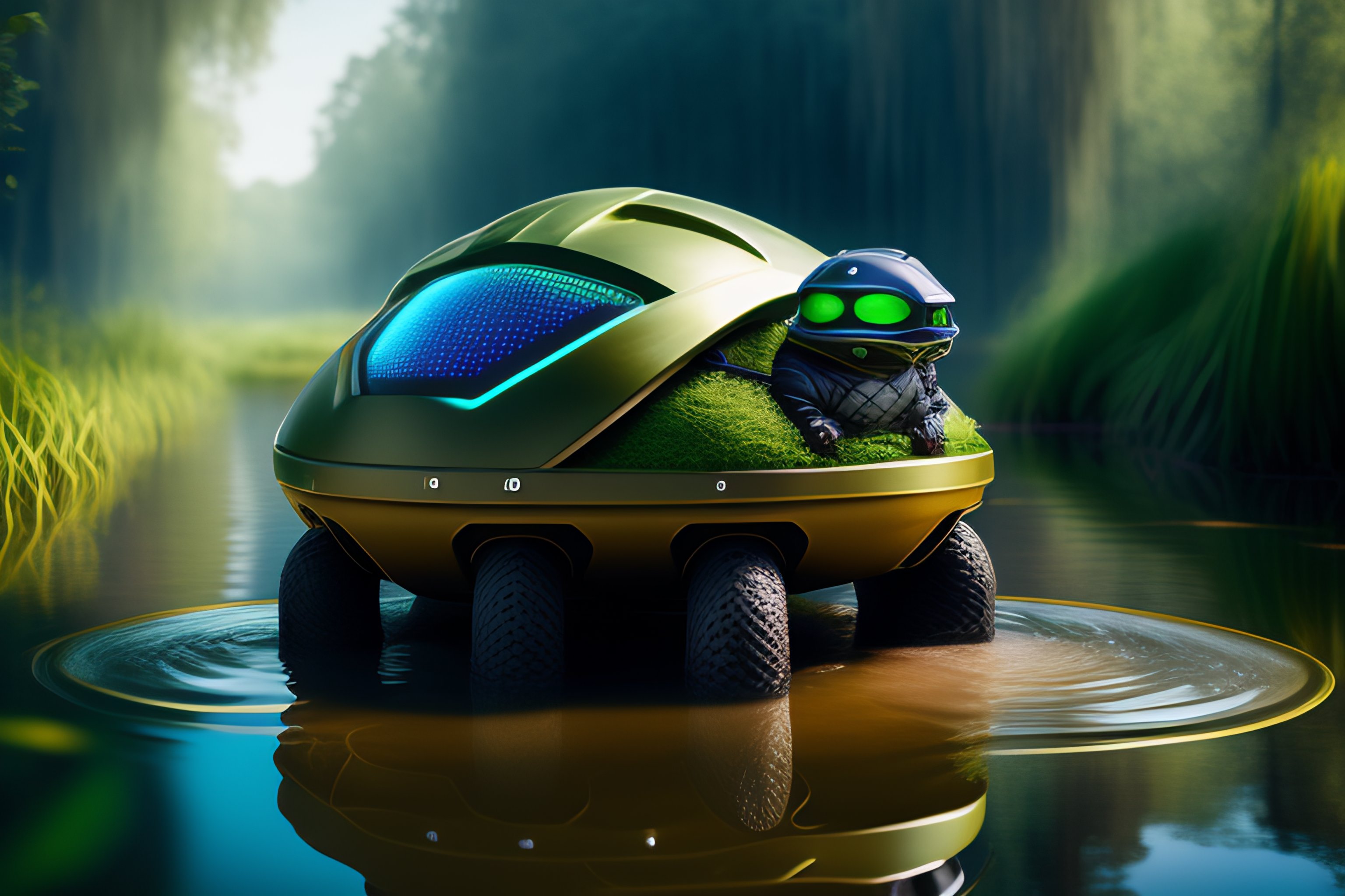 Lexica - Cyberturtle sitting on a cryptorock in a swamp