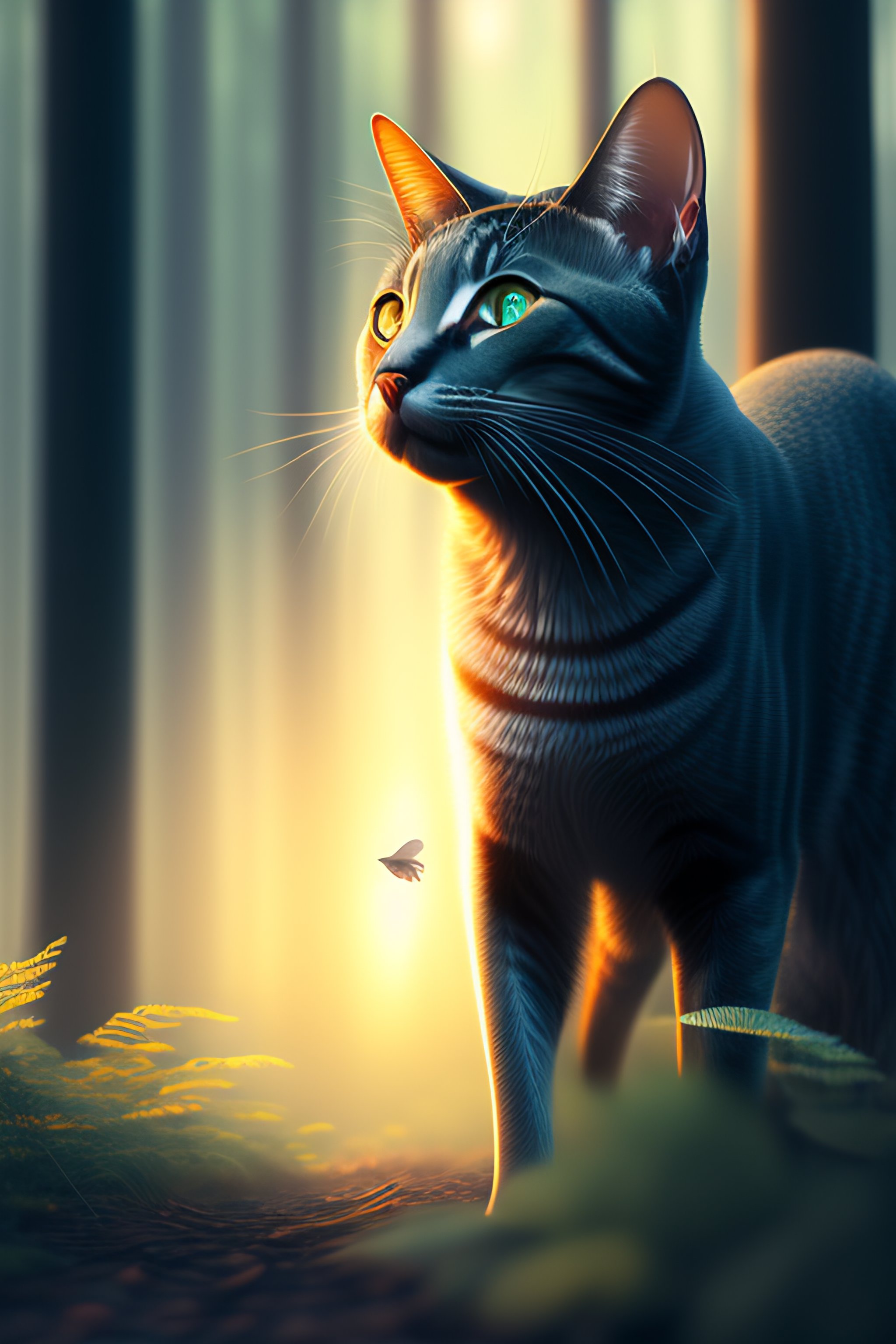 Lexica - Artificial intelligence a grey cat , forest in background ...