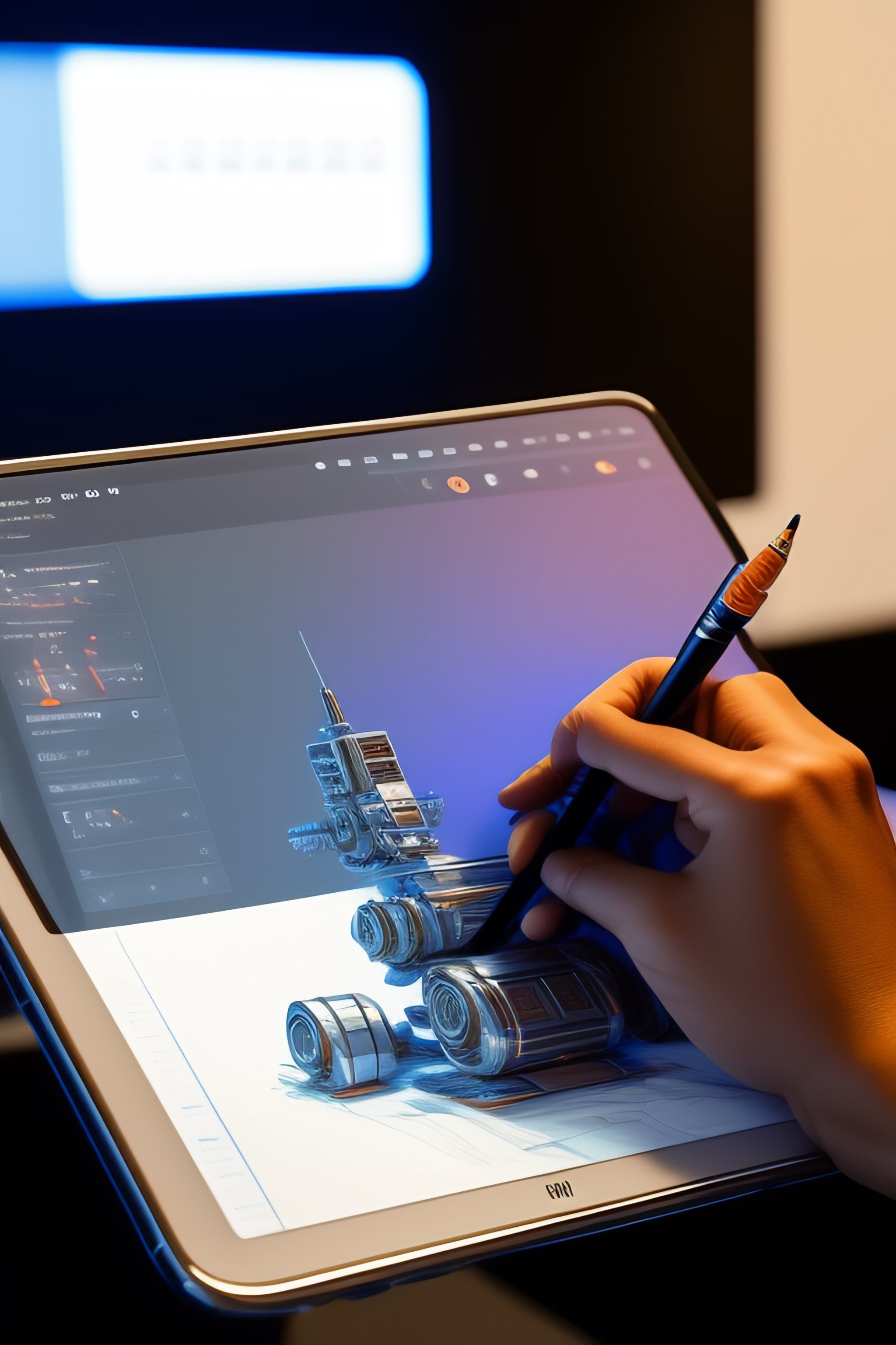 Lexica - AI robot sketching a sketch in front of large audience