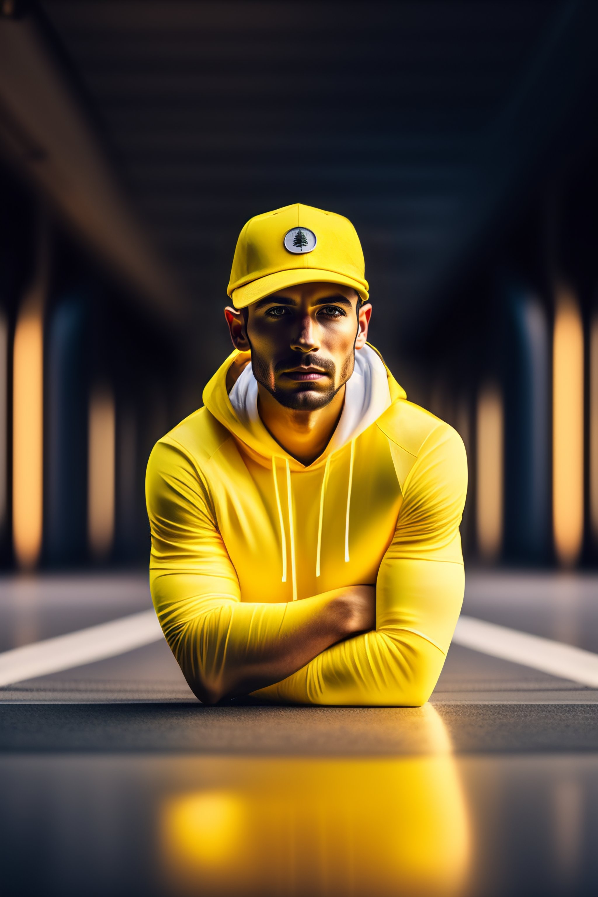 lexica-a-portrait-of-a-man-wearing-a-yellow-cap-holding-white