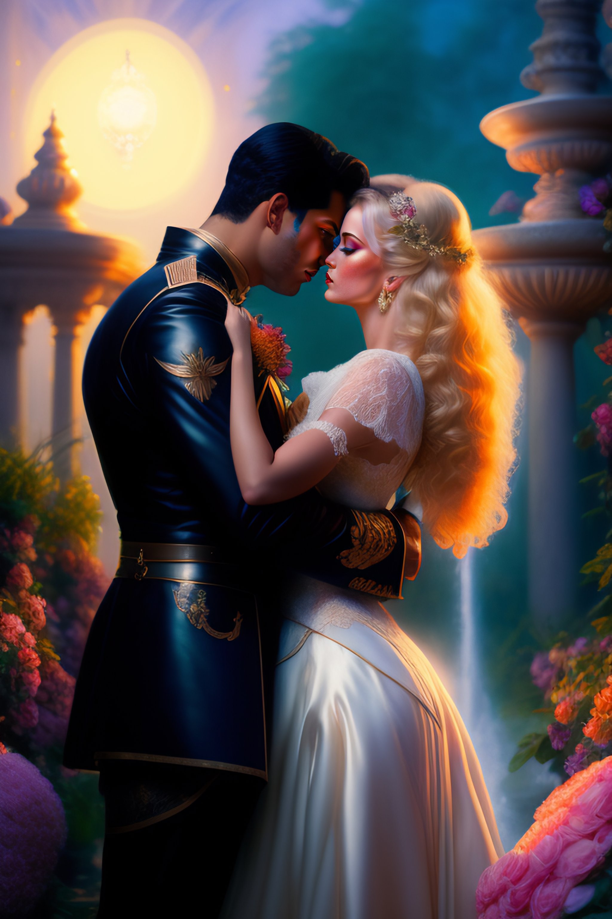 Lexica - Painting of a short hair girl and man falling in love, kissing ...