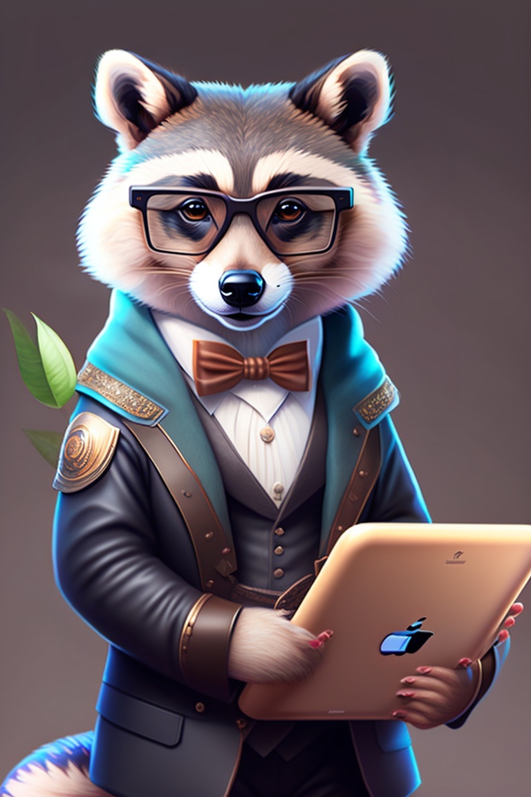 Lexica - Cute realistic raccoon in full height in clothes, glasses ...