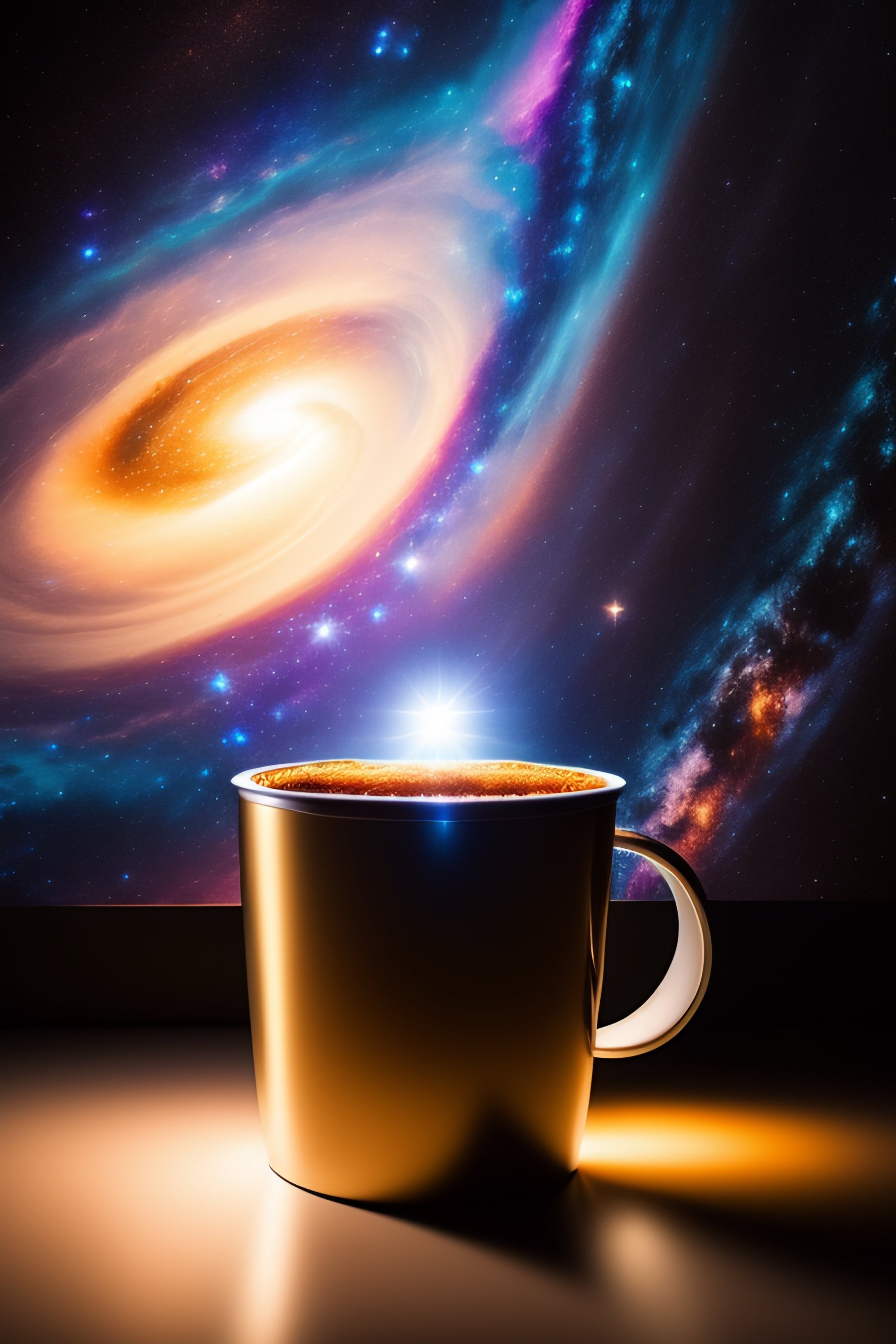 Lexica - Galaxy coming out of a coffe cup, projector, very intrincade ...
