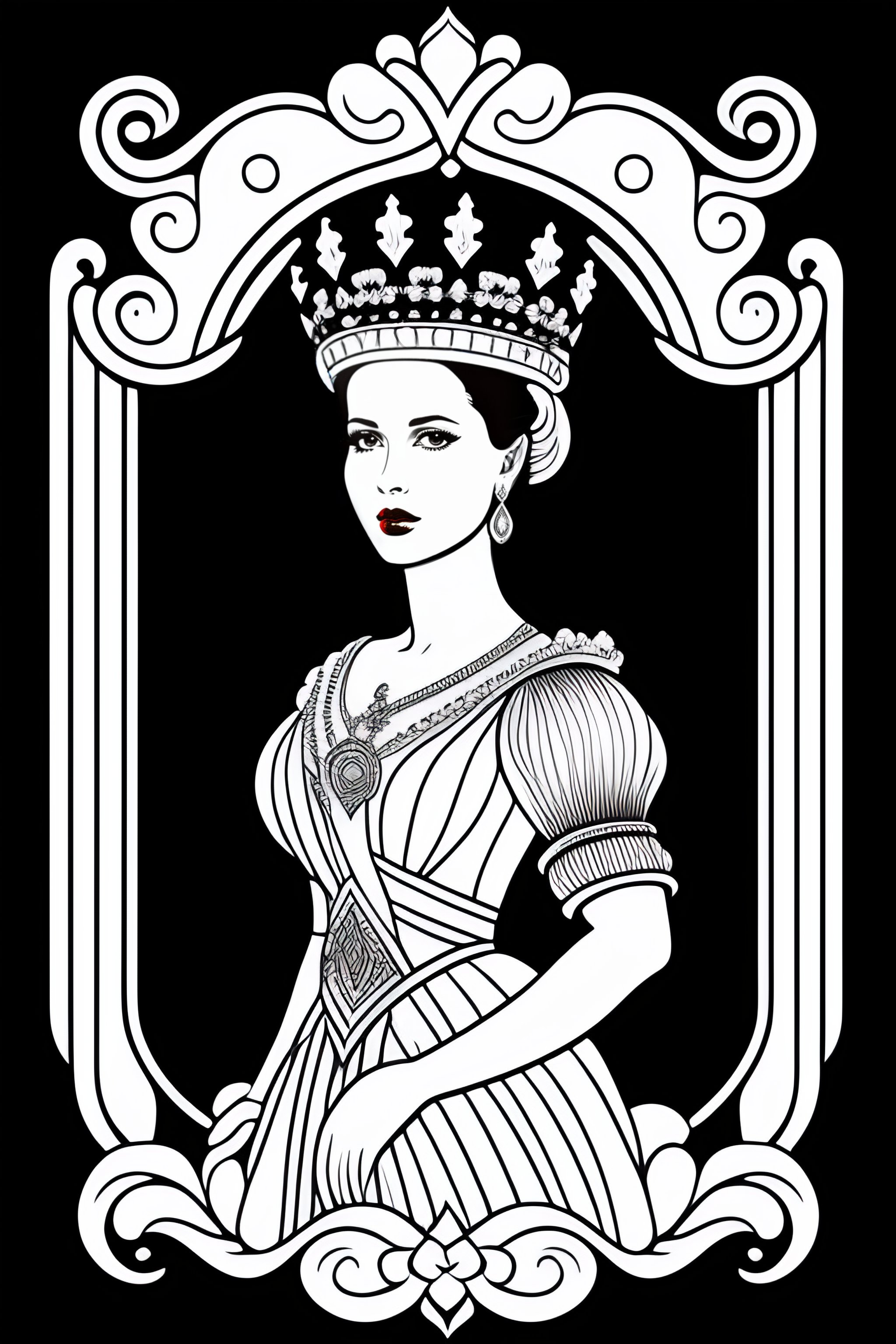 Lexica - Outline, queen card, white background, black and white ...