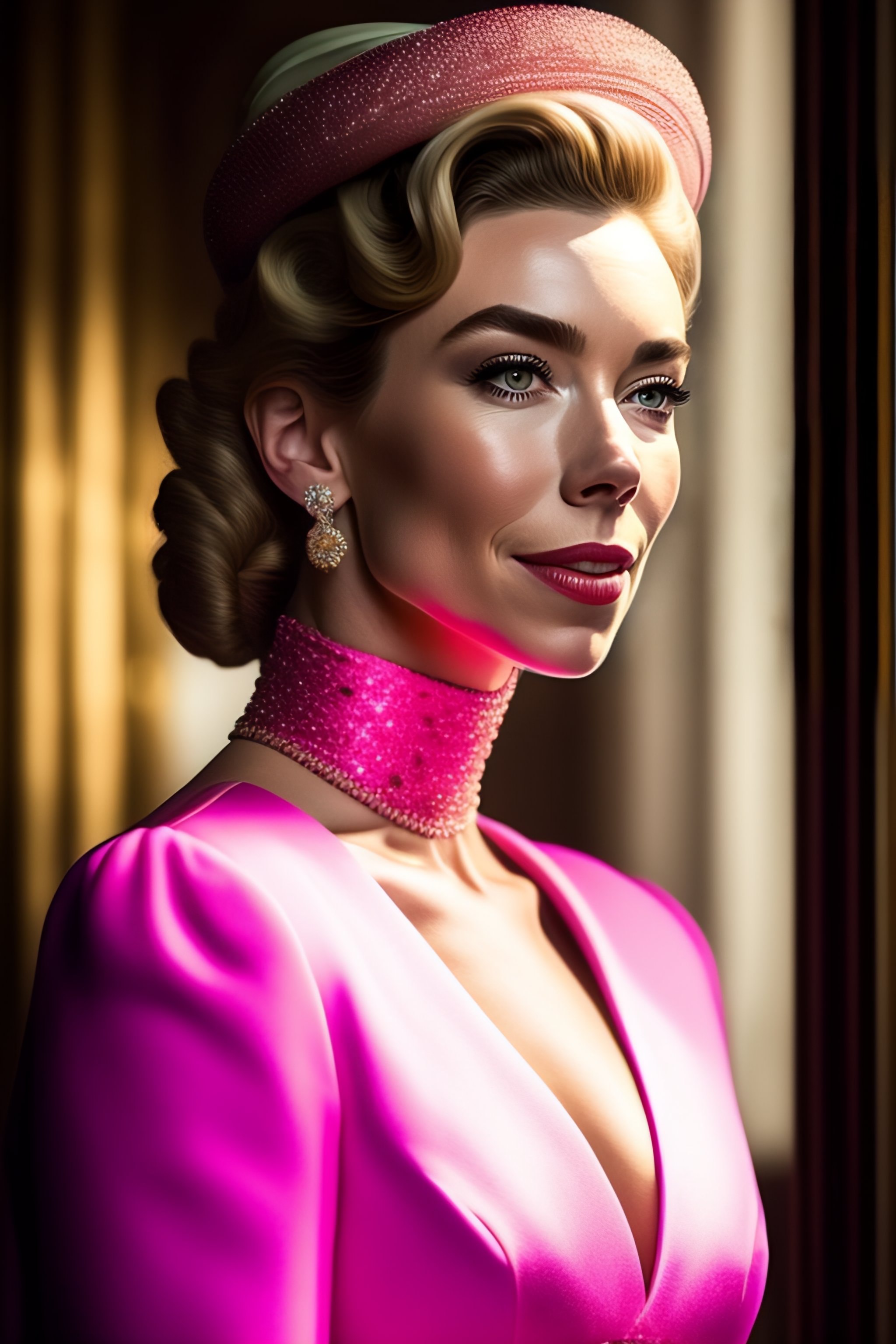 Lexica - Vanessa Kirby as Princess Margaret in a pink dress smoking a ...