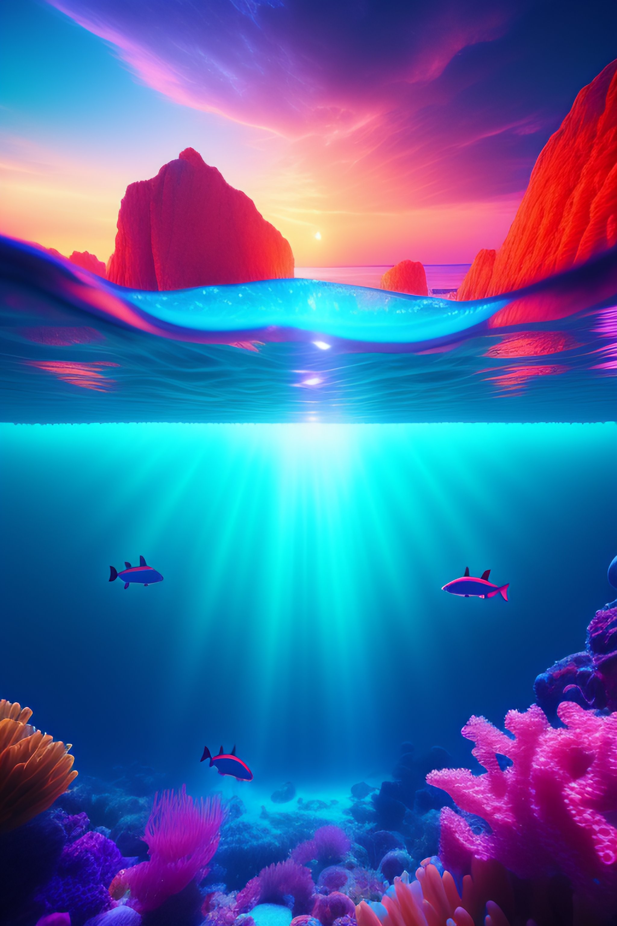 Lexica Underwater neon coral reef landscape magical realism painting