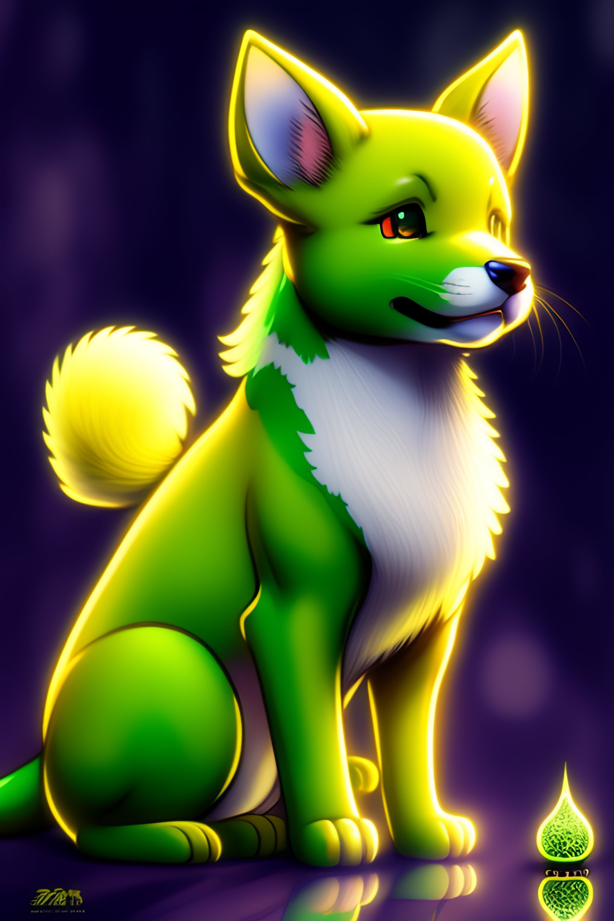 Lexica - Green leafy dog with yellow color changing scales with clubby ...
