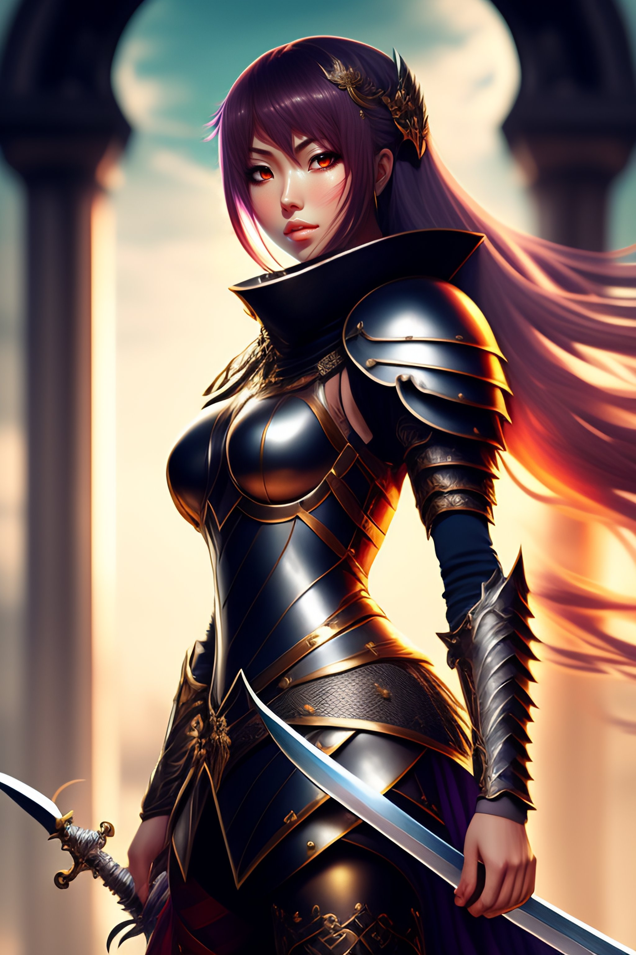Lexica Anime female knight full body holding sword