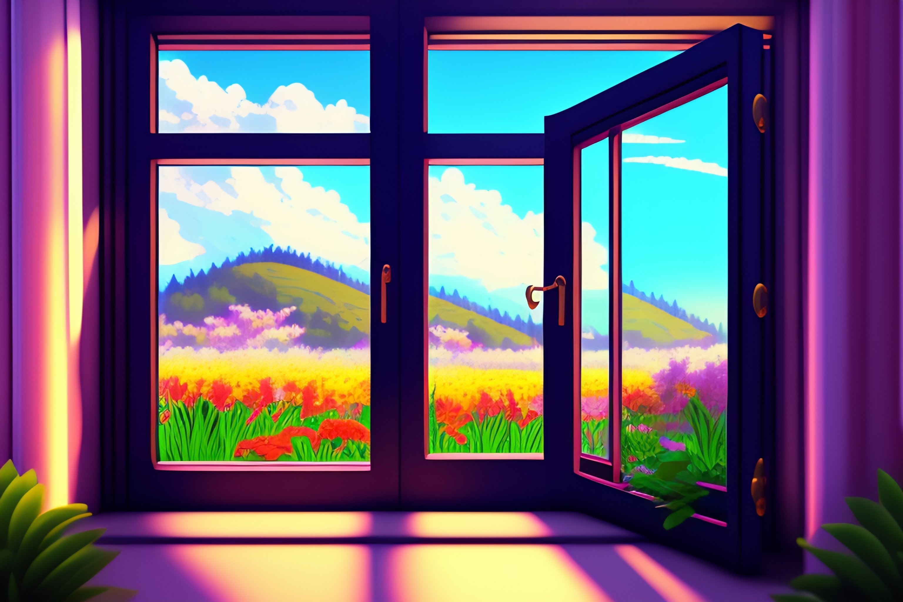 Lexica - A digital art of Lo-fi view frim window spring at nigt on ...