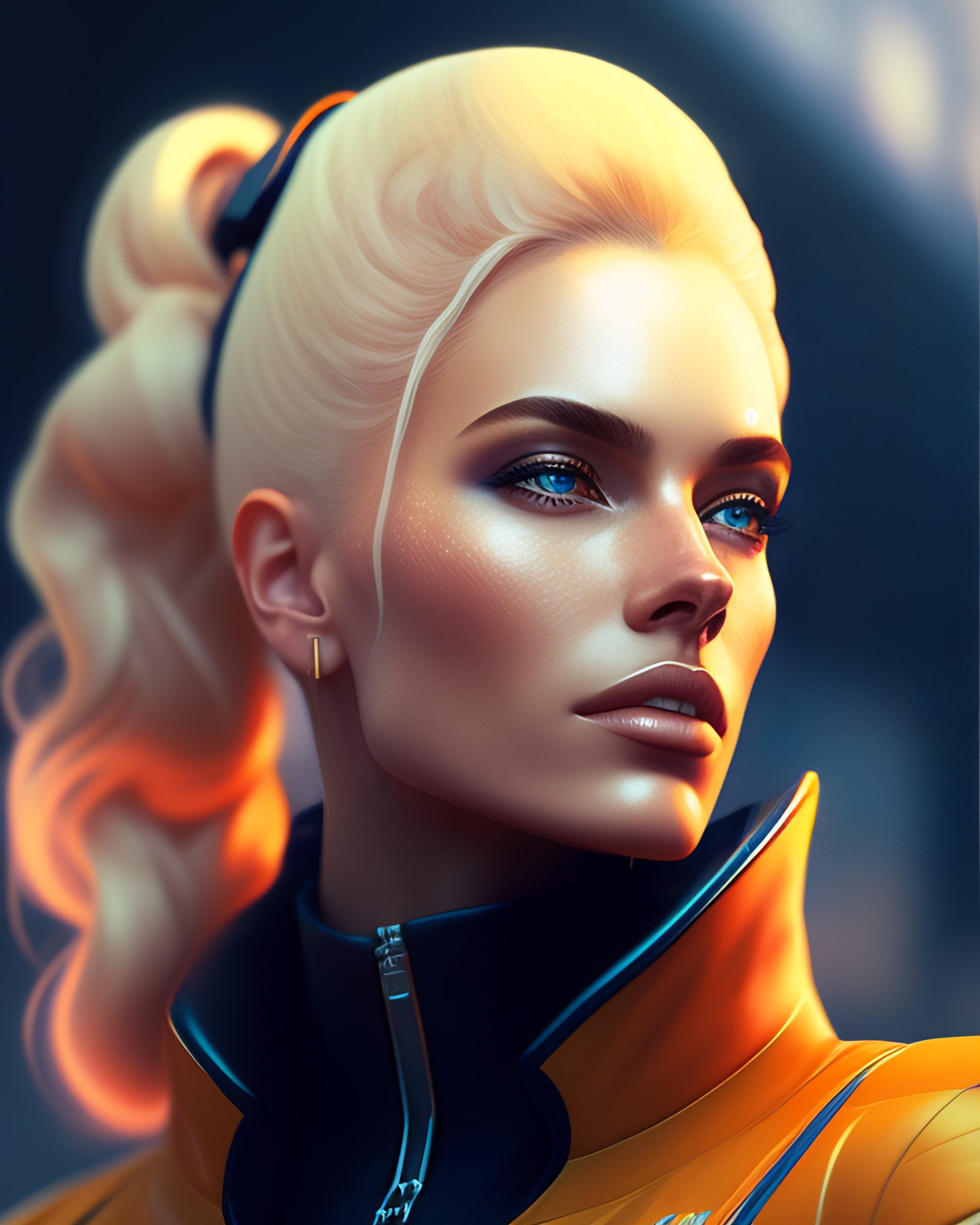 Lexica A Portrait Painting Of Blonde Cyberpunk Spase Pilot Global Illumination By Sergey