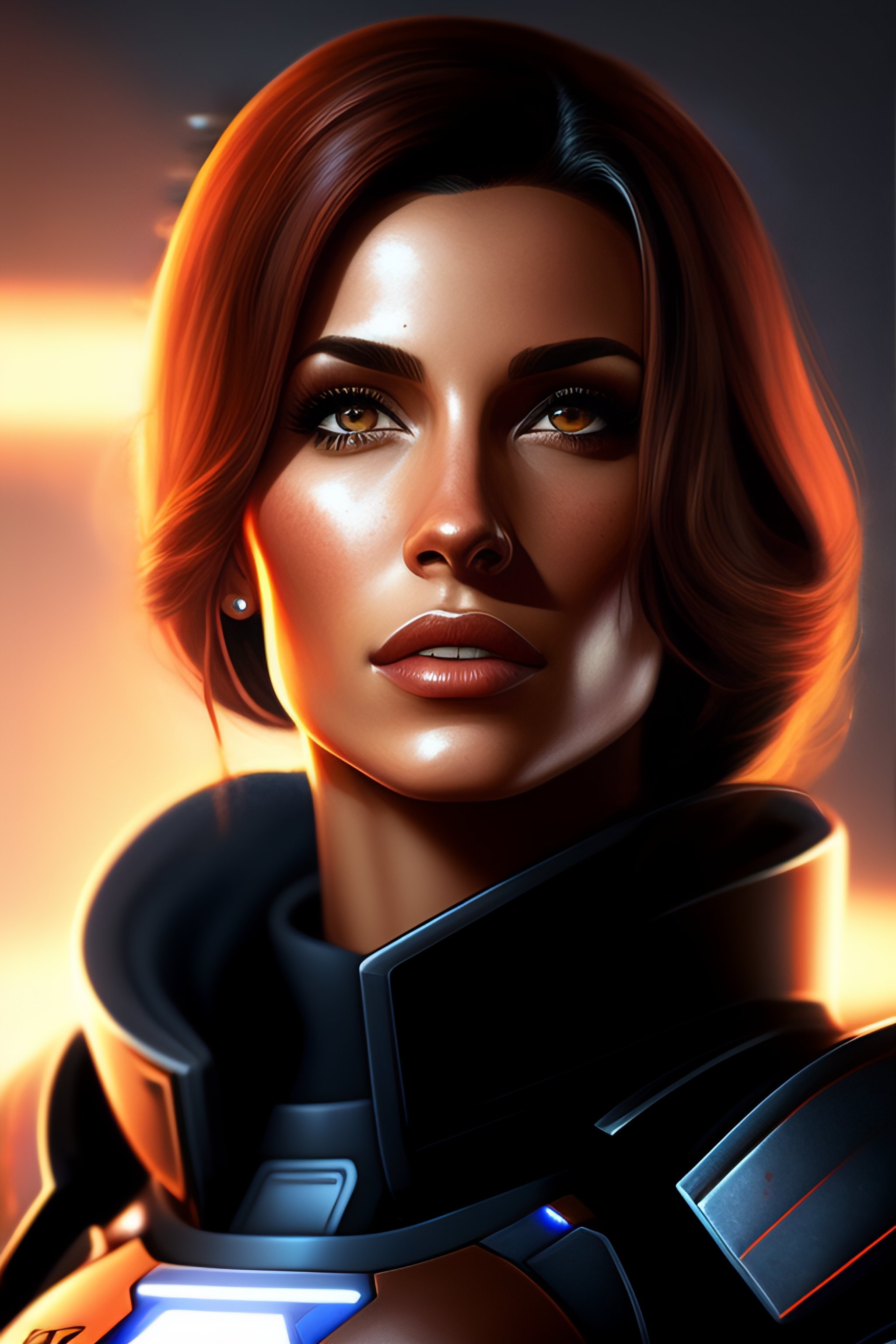 Lexica Mass Effect Shepard Female Latin Woman Pretty Scars Brown Hair Brown Skin 