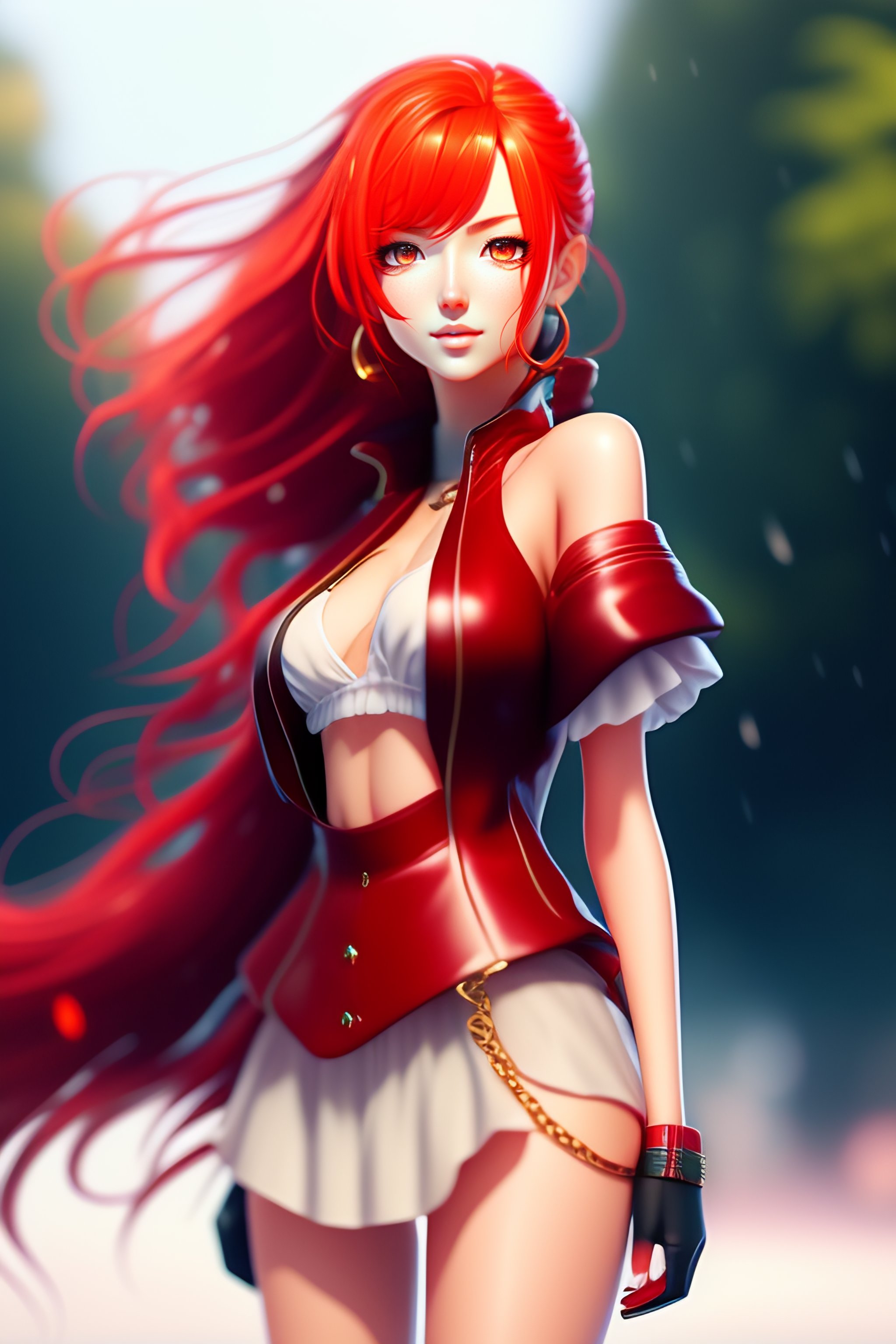 Lexica Full Body Anime Style Model Girl Red Hair Rain Dance Realistic Detailes 2d 