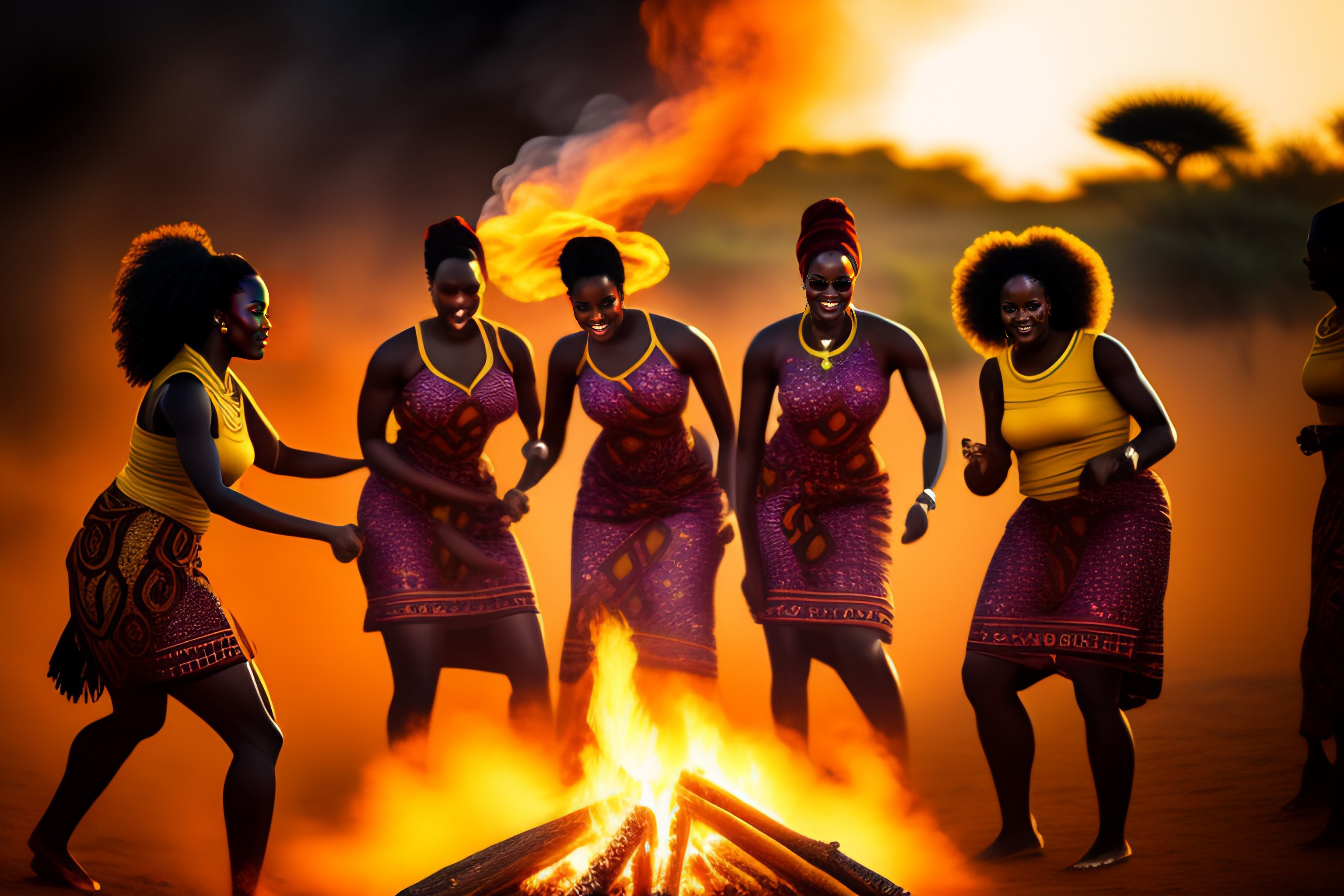 africans dancing around fire