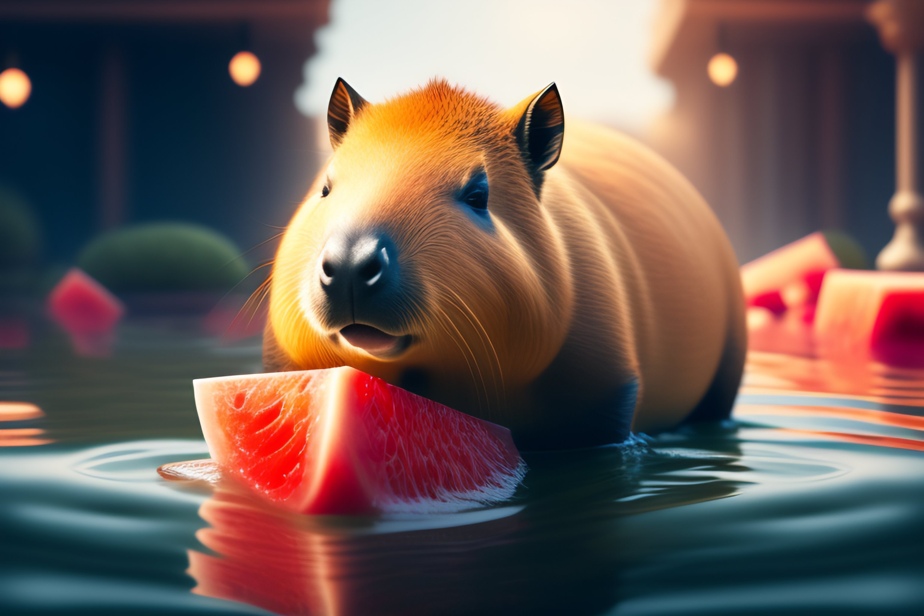Capybara and watermelon.