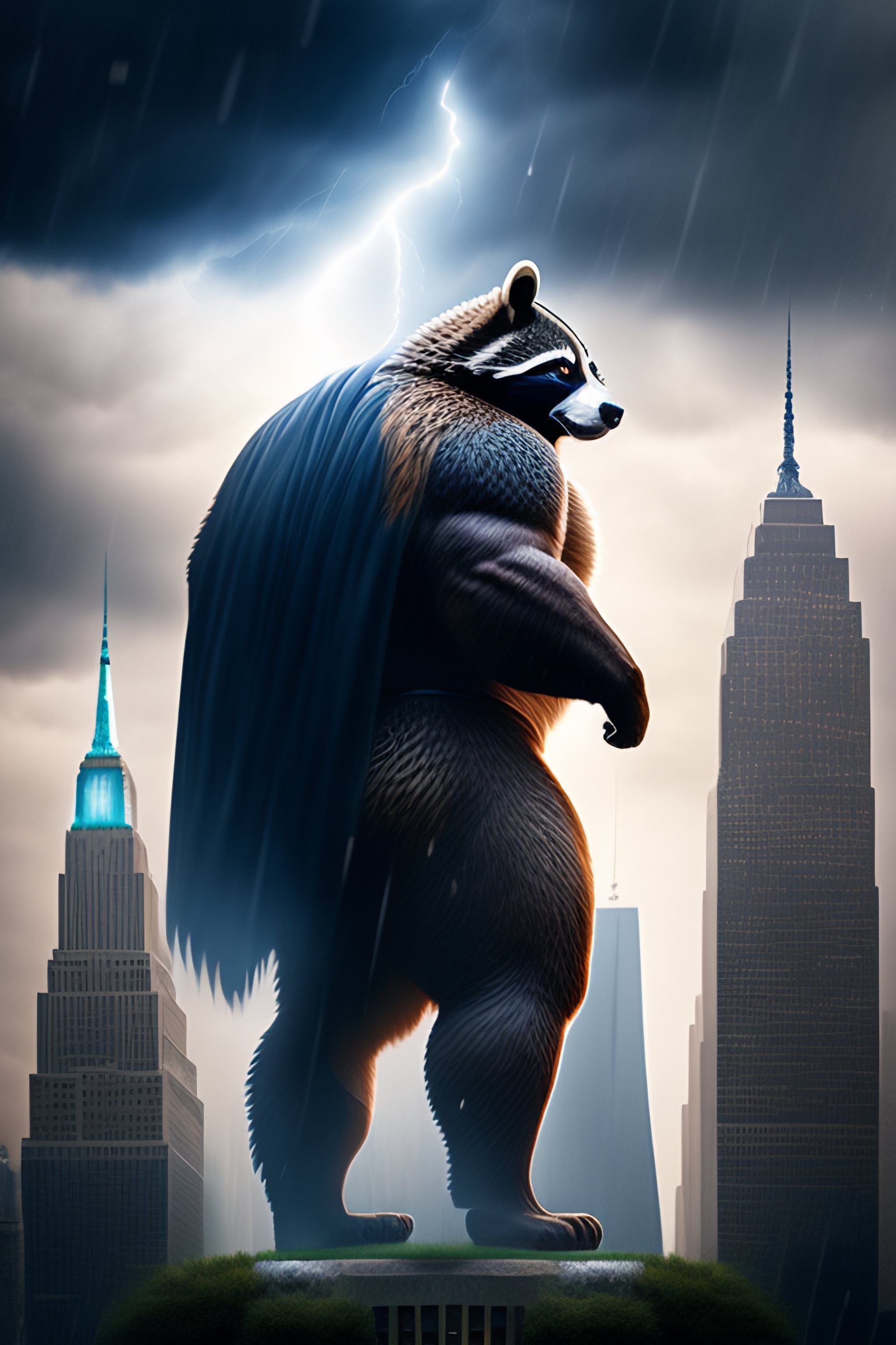 Lexica - A massive muscular humanoid racoon as tall as a building who ...