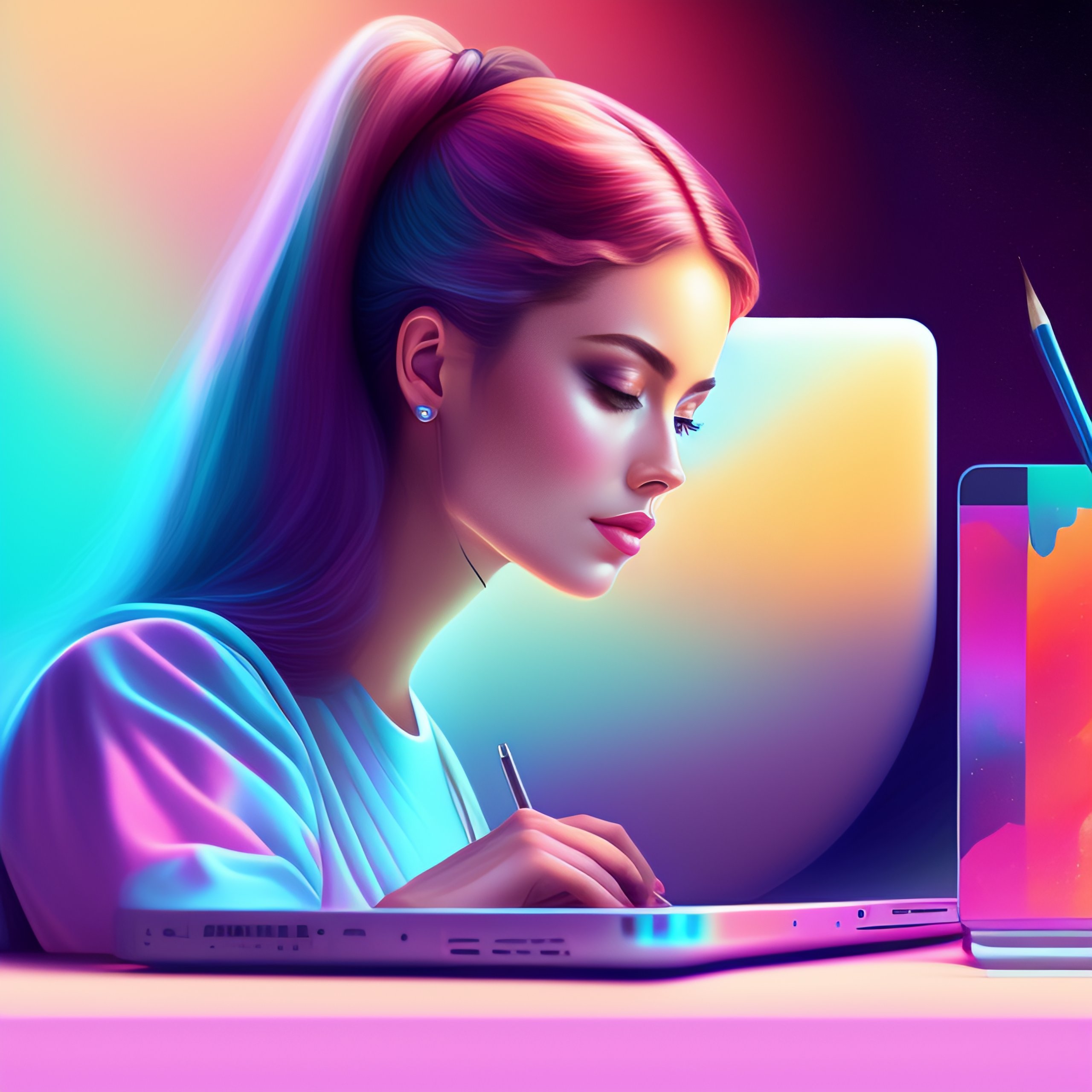 Lexica - Woman programming on her laptop, pastel colors aesthetic ...