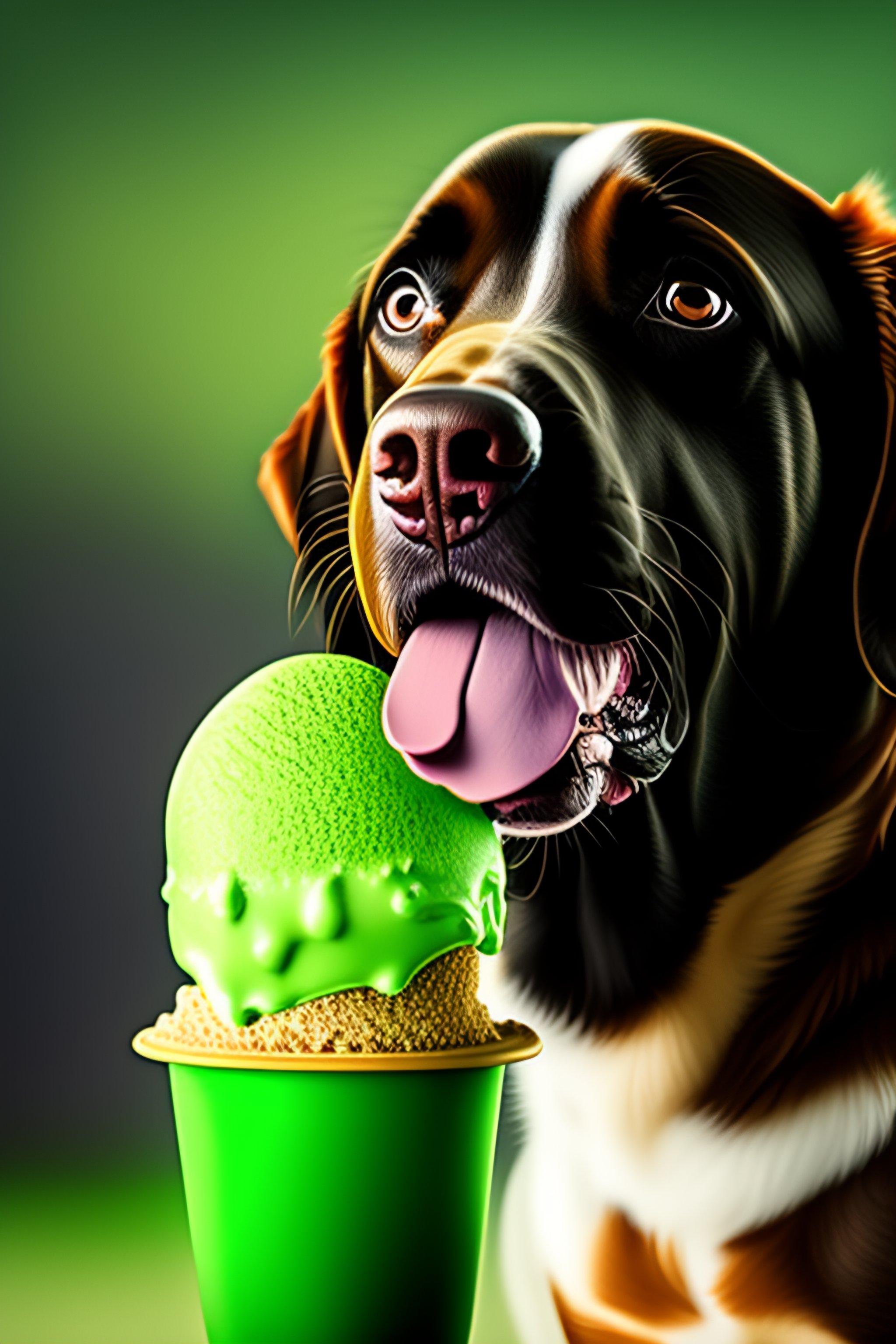 Lexica Green Labrador eating ice cream